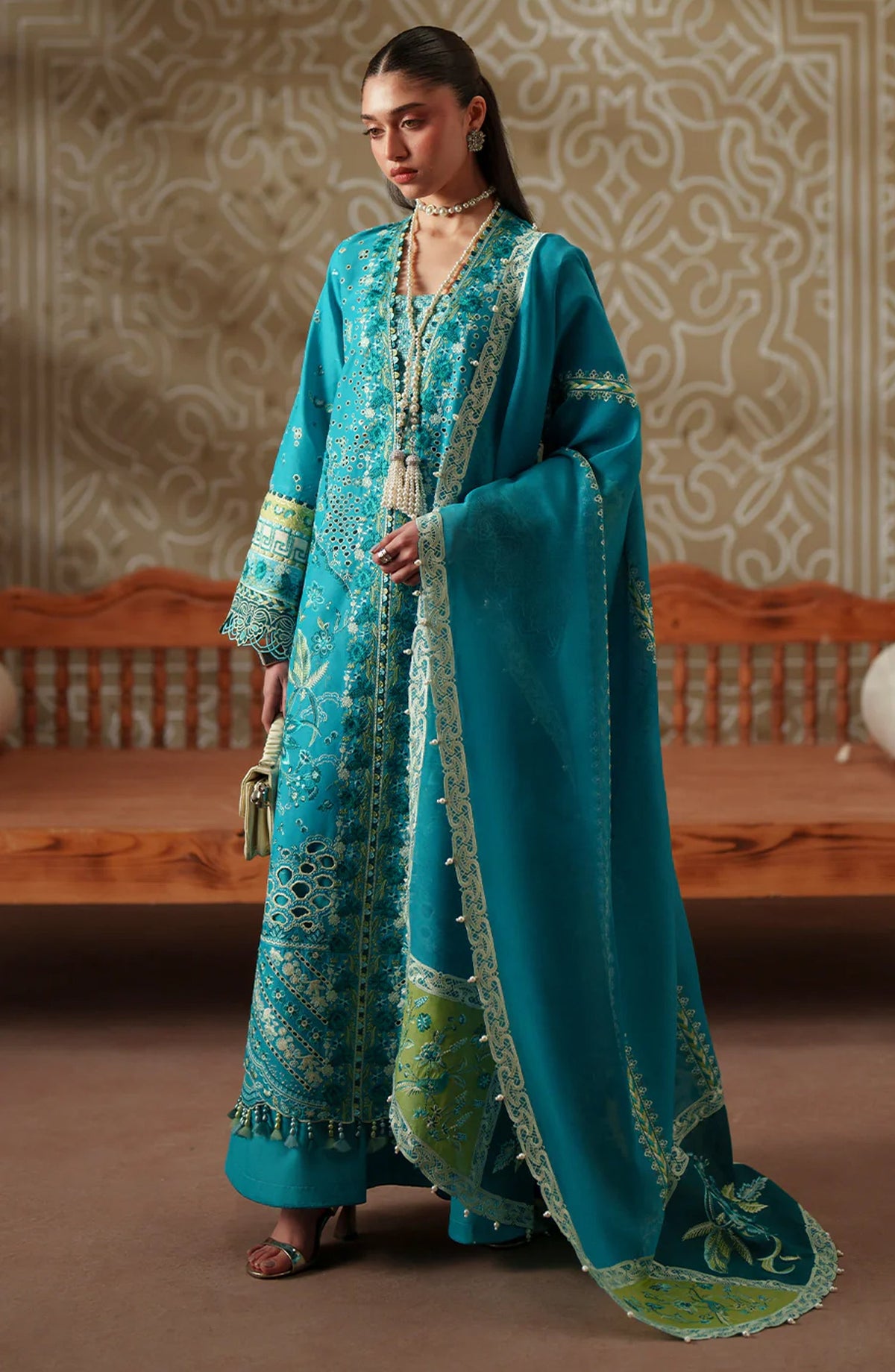 Bin Ilyas Mashriq Luxury Embroidered Lawn Unstitched 3 Piece Suit - D-116-B - BL26MQR - Ferozi - Summer Collection
