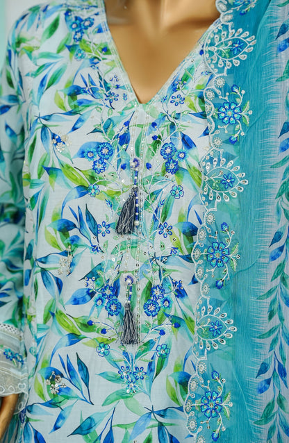 Bin Saeed Chikankari & Appliquekari Stitched 3 Piece Suit - D-05 - BS26QKI - Blue - Festive Collection