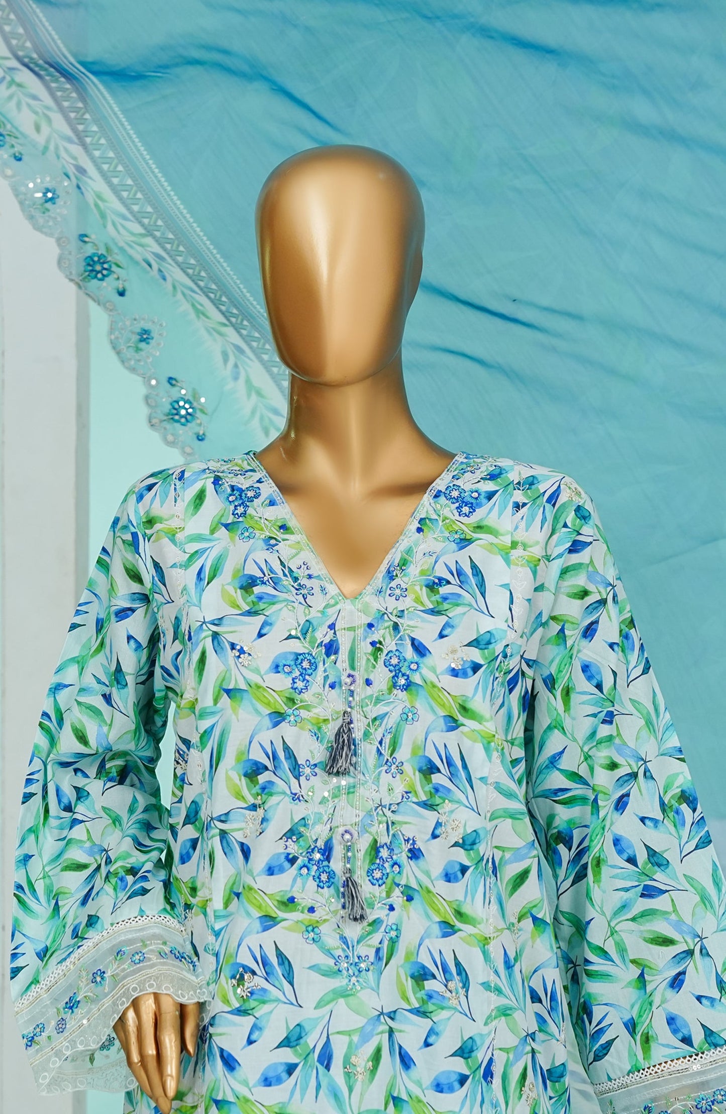 Bin Saeed Chikankari & Appliquekari Stitched 3 Piece Suit - D-05 - BS26QKI - Blue - Festive Collection