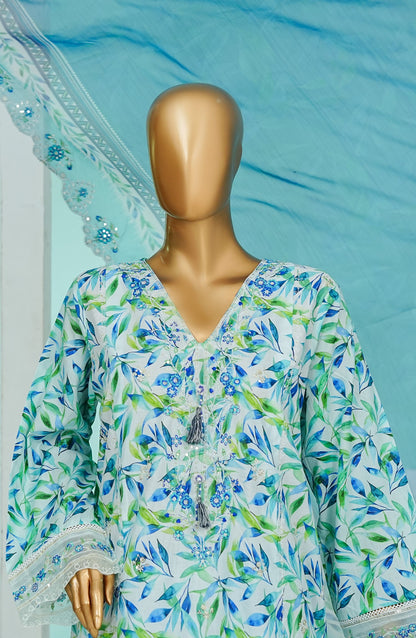 Bin Saeed Chikankari & Appliquekari Stitched 3 Piece Suit - D-05 - BS26QKI - Blue - Festive Collection