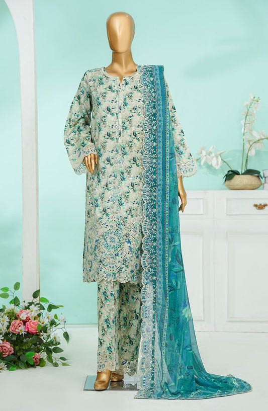 Bin Saeed Chikankari & Appliquekari Stitched 3 Piece Suit - D-03 - BS26QKI - Teal - Festive Collection