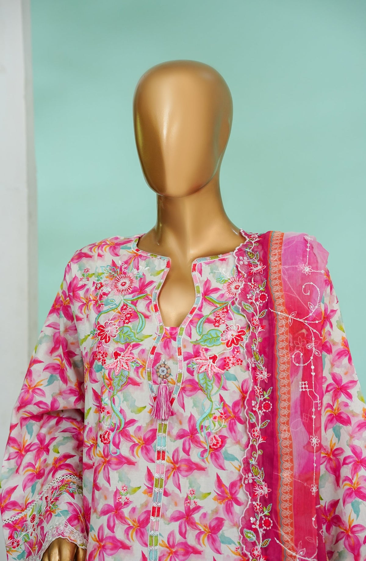 Bin Saeed Chikankari & Appliquekari Stitched 3 Piece Suit - D-02 - BS26QKI - Pink - Festive Collection