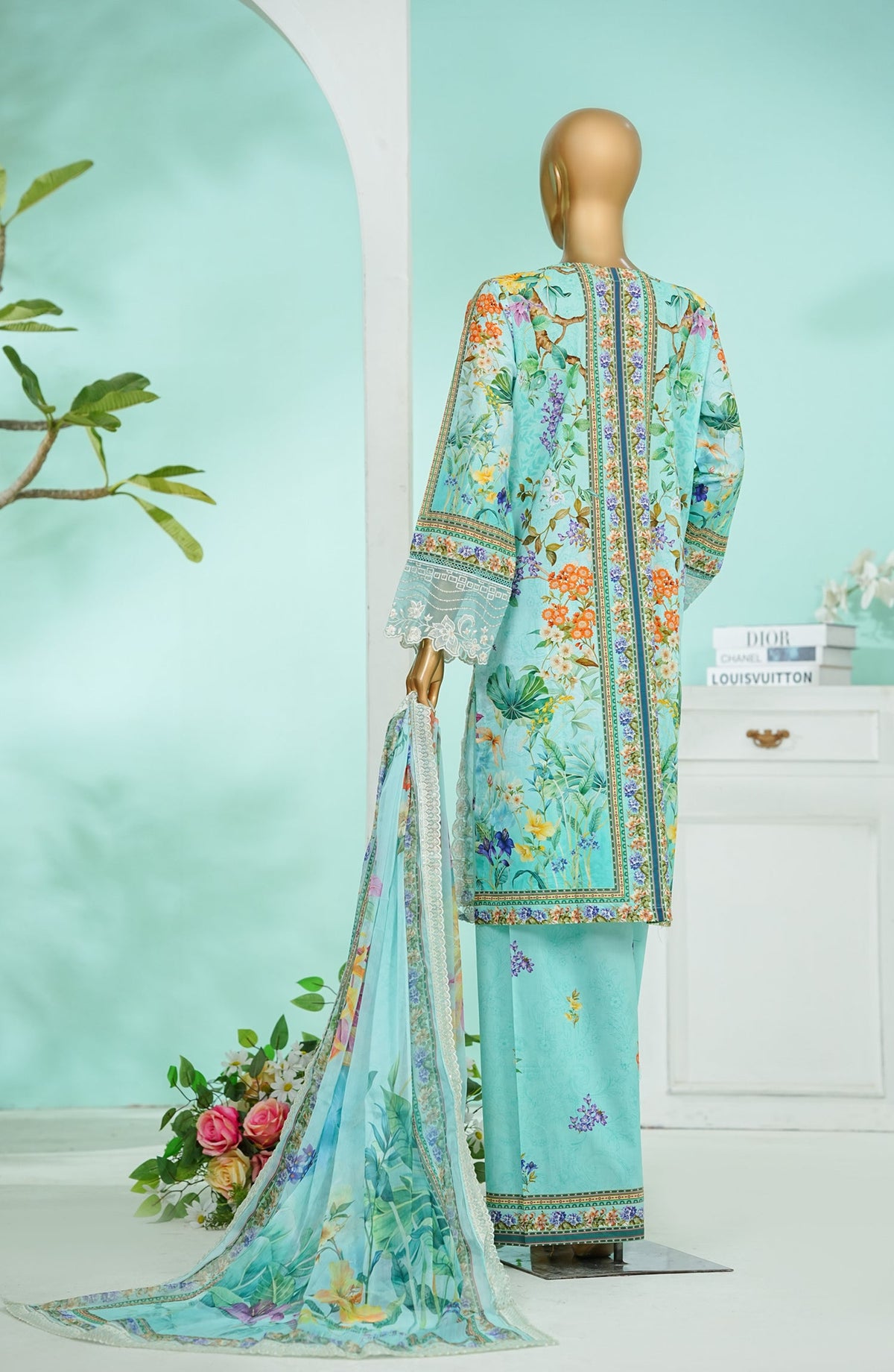 Bin Saeed Chikankari & Appliquekari Stitched 3 Piece Suit - D-01 - BS26QKI - Sea Green - Festive Collection