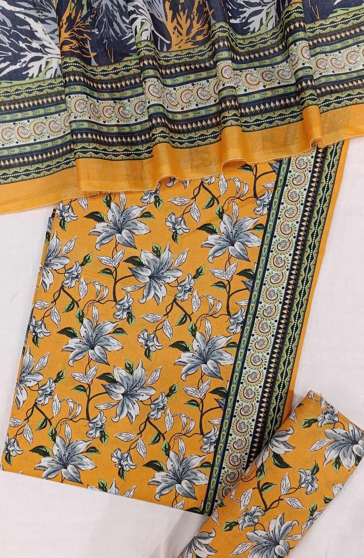 Bin Saeed Digital Printed Cotton Cambric Unstitched 3 Piece Suit - Design-11 - BS25DCC - Yellow - Summer Collection