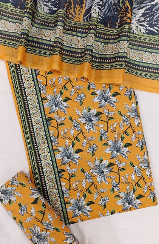 Bin Saeed Digital Printed Cotton Cambric Unstitched 3 Piece Suit - Design-11 - BS25DCC - Yellow - Summer Collection
