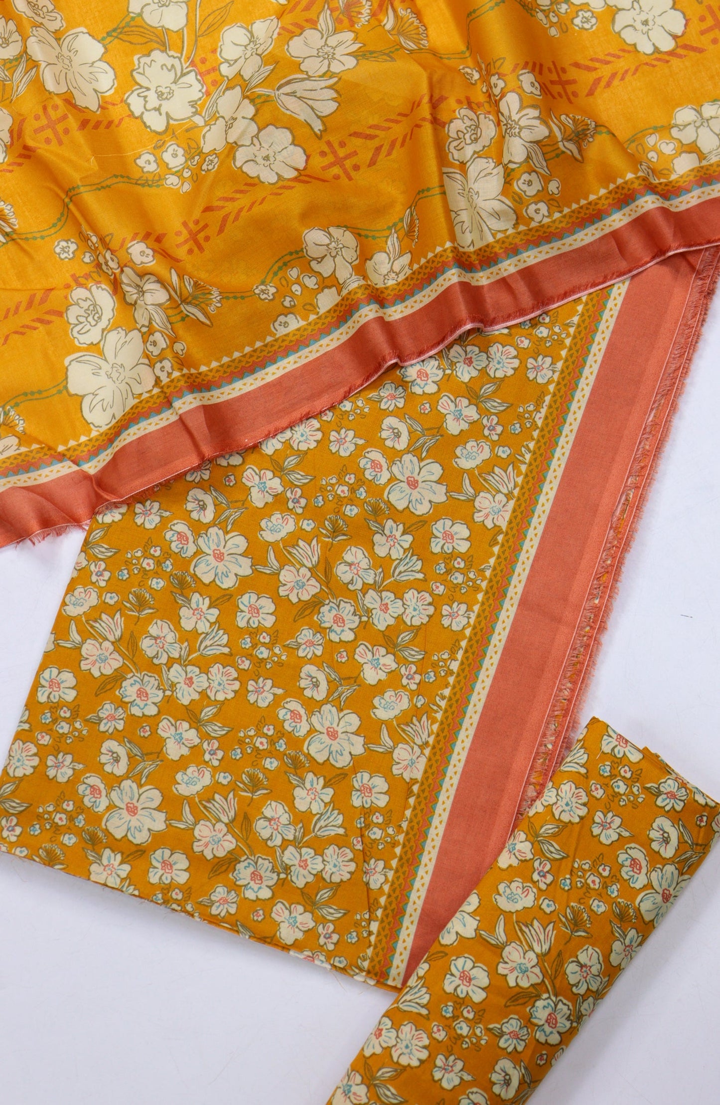 Bin Saeed Digital Printed Cotton Cambric Unstitched 3 Piece Suit - Design-59 - BS25DCC - Orange - Summer Collection