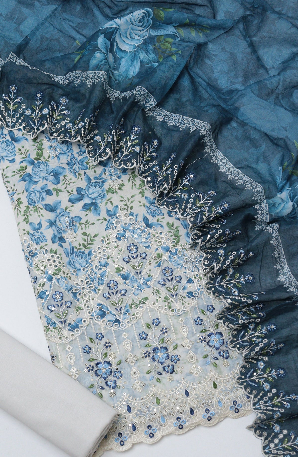 Bin Saeed Embroidered Cambric Unstitched 3 Piece Suit - D-04 - BS26UCB - Blue - Summer Collection