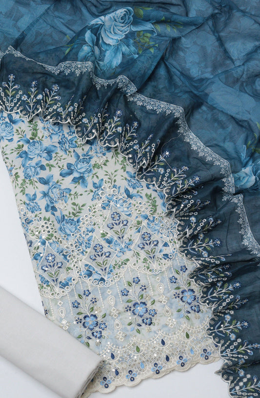 Bin Saeed Embroidered Cambric Unstitched 3 Piece Suit - D-04 - BS26UCB - Blue - Summer Collection