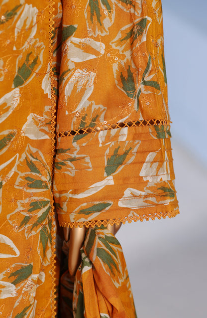Bin Saeed Exclusive Embroidered Lawn Stitched 3 Piece Suit - D-12 - BS26PNT - Orange - Summer Collection