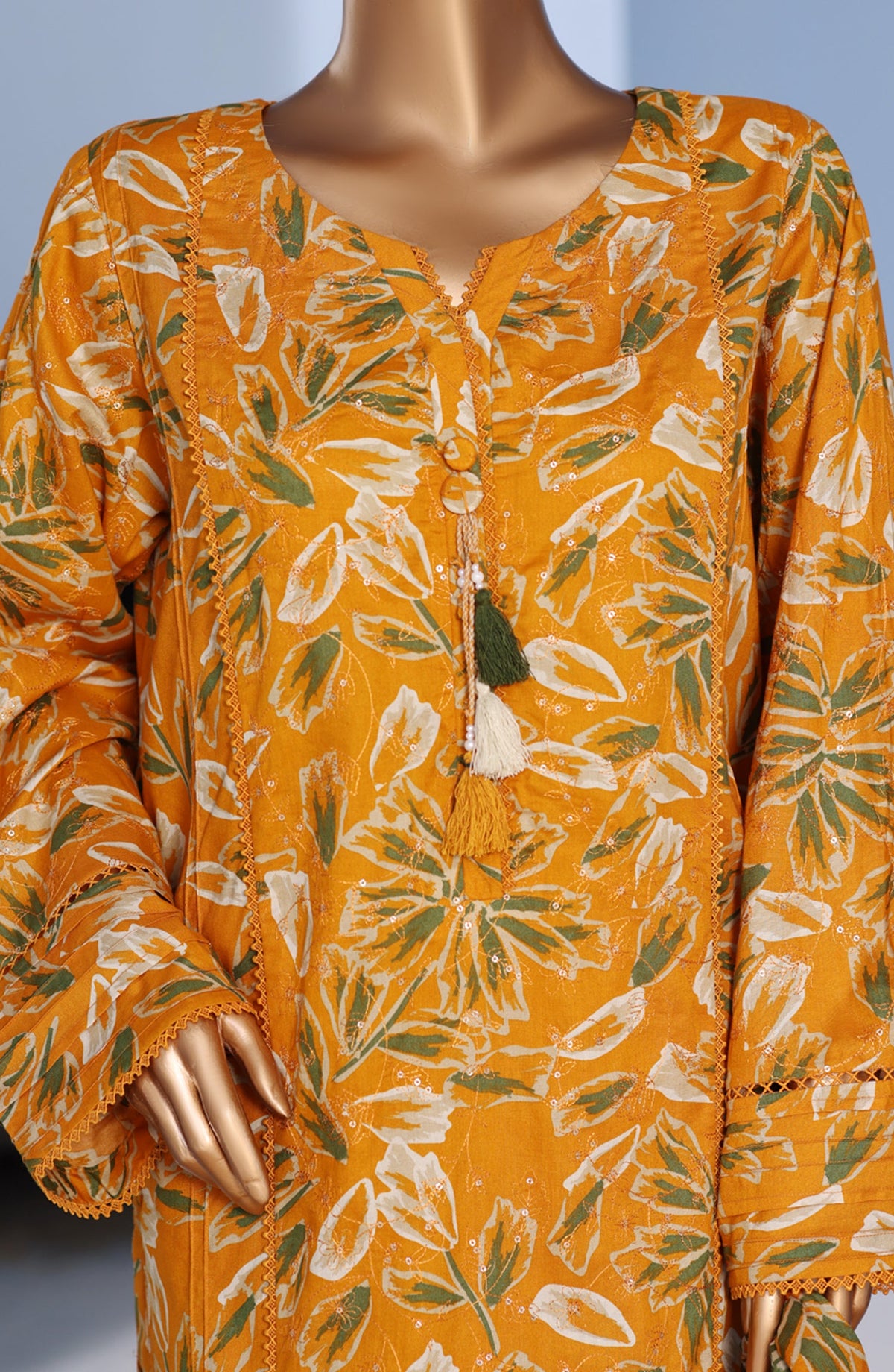 Bin Saeed Exclusive Embroidered Lawn Stitched 3 Piece Suit - D-12 - BS26PNT - Orange - Summer Collection