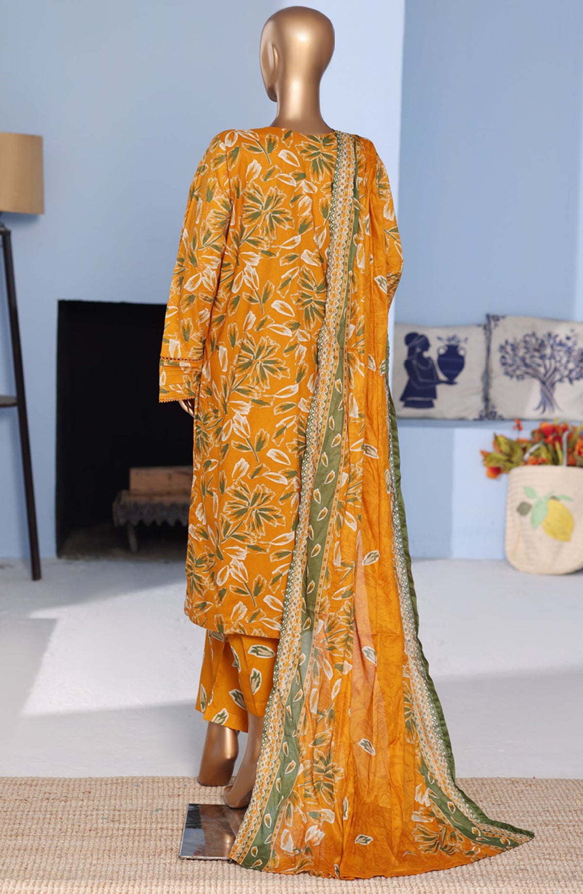 Bin Saeed Exclusive Embroidered Lawn Stitched 3 Piece Suit - D-12 - BS26PNT - Orange - Summer Collection