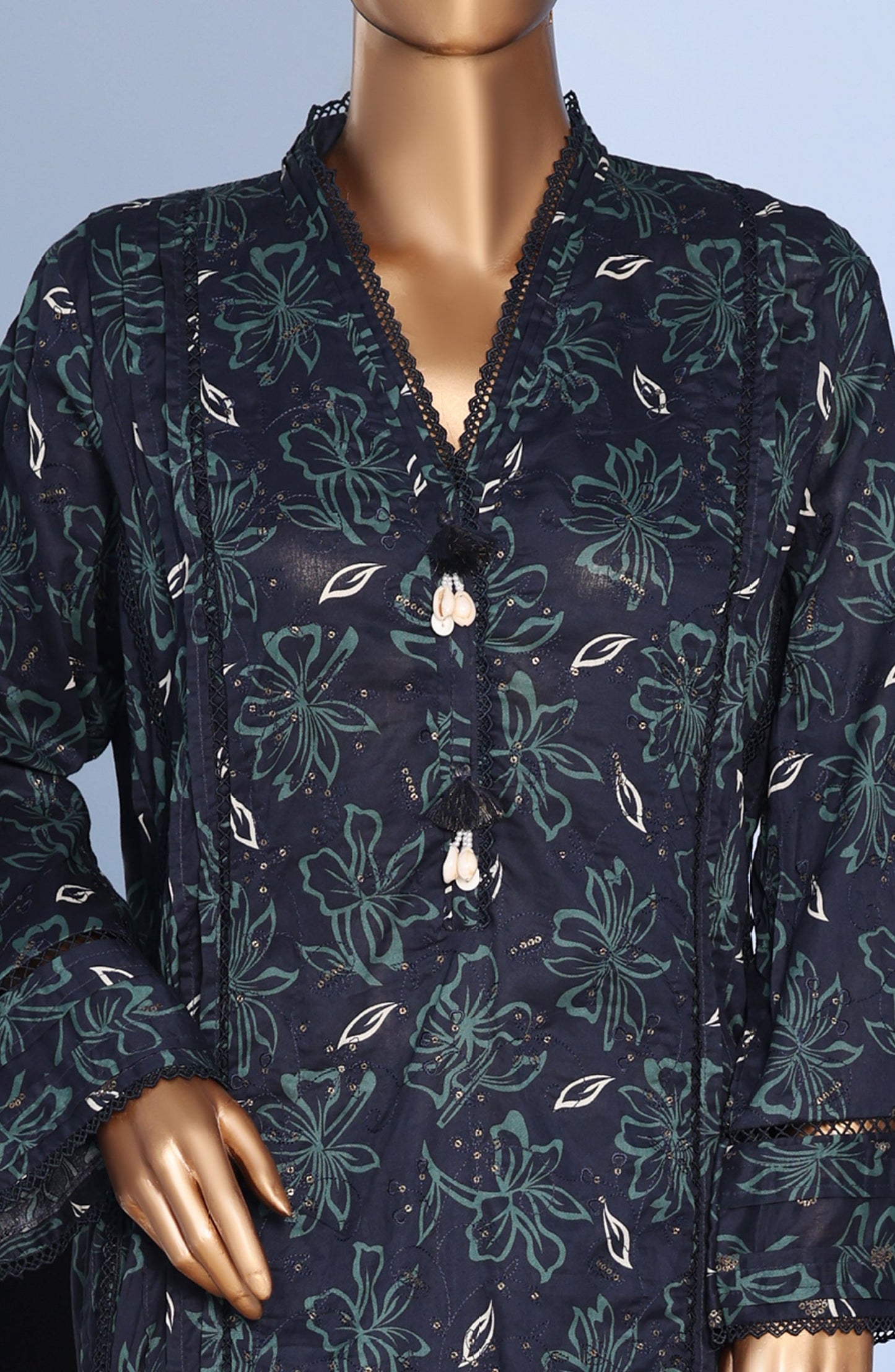 Bin Saeed Exclusive Embroidered Lawn Stitched 3 Piece Suit - D-10 - BS26PNT - Teal - Summer Collection
