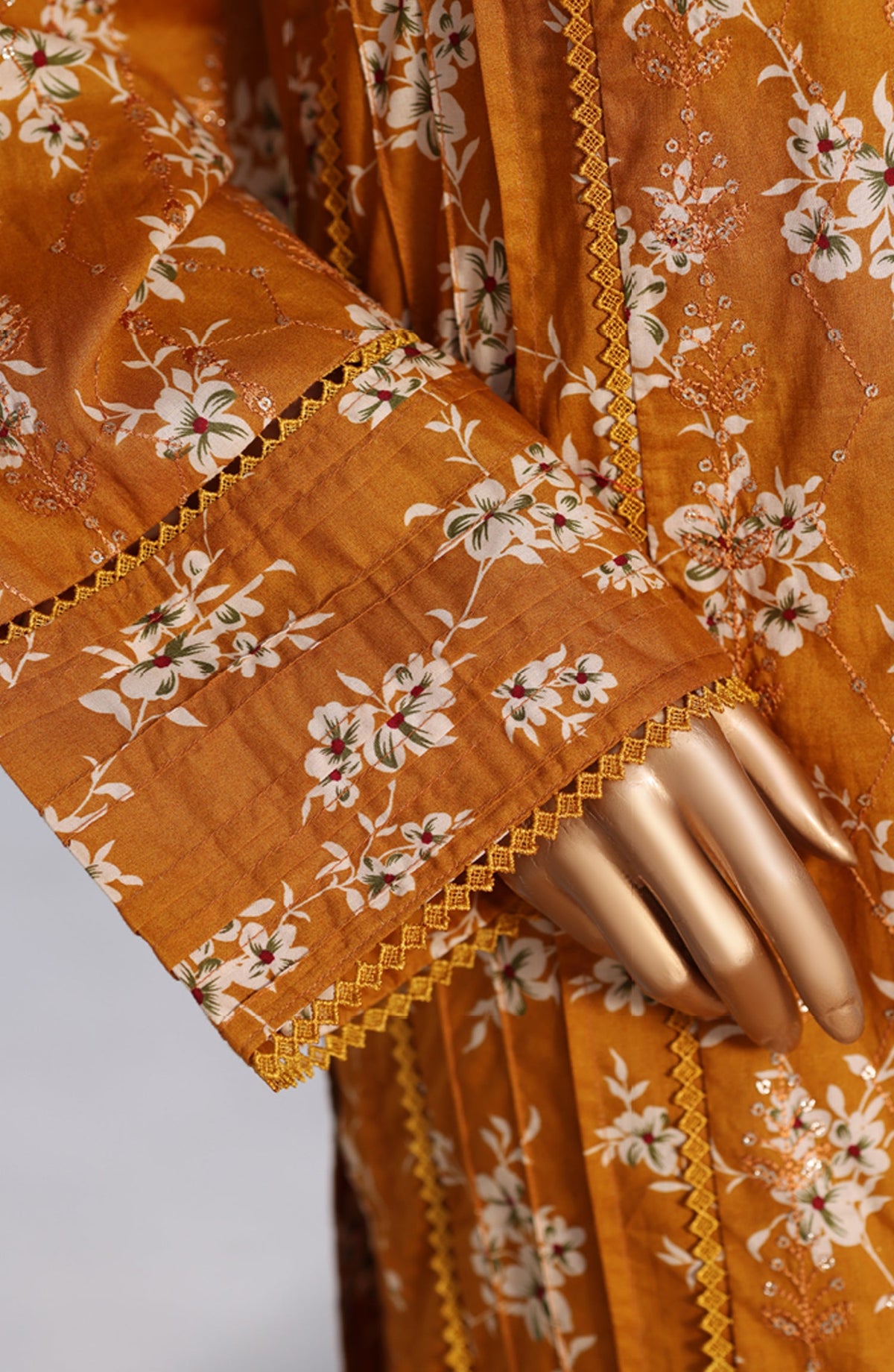Bin Saeed Exclusive Embroidered Lawn Stitched 3 Piece Suit - D-06 - BS26PNT - Orange - Summer Collection