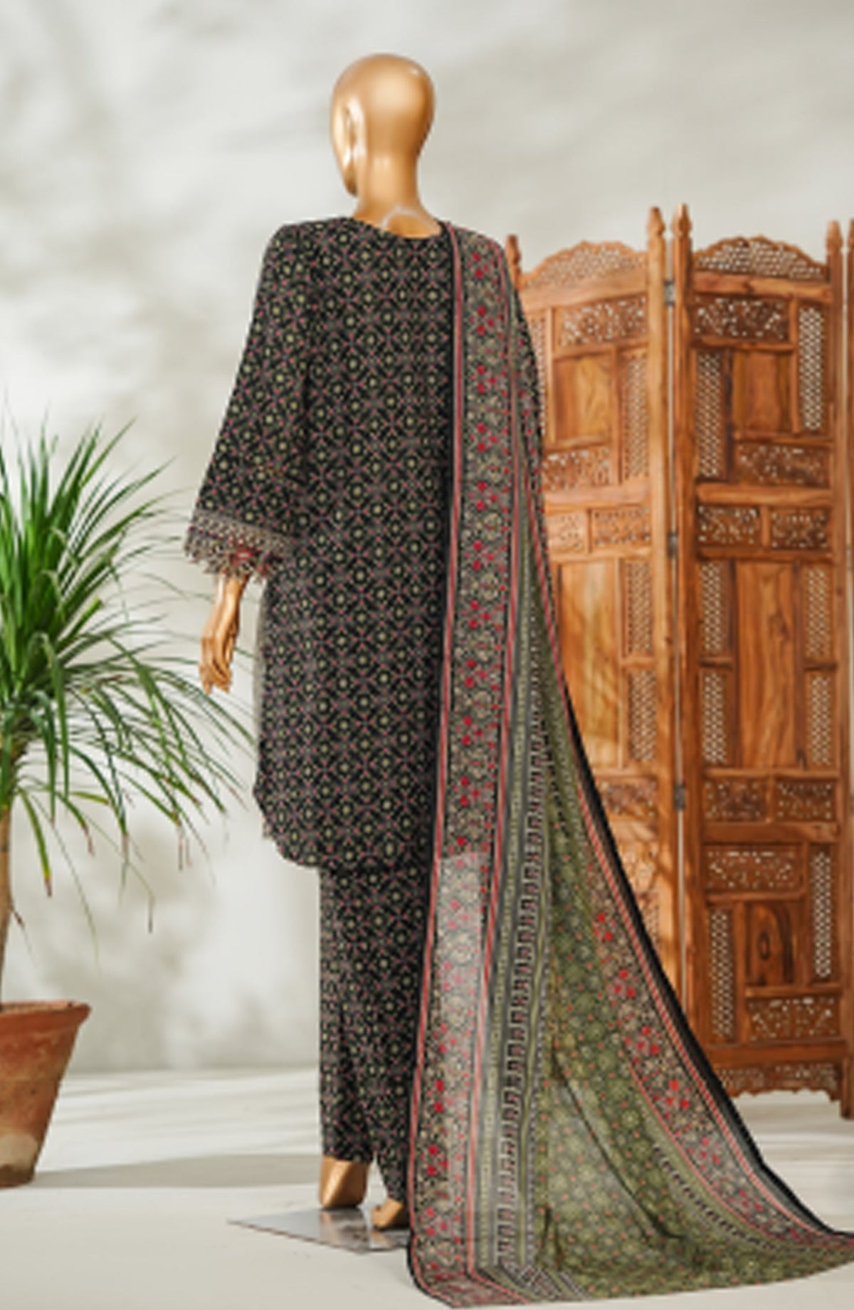 Bin Saeed Embroidered Lawn Stitched 3 Piece Suit - Design-23 - BS26EMB - Black - Summer Collection