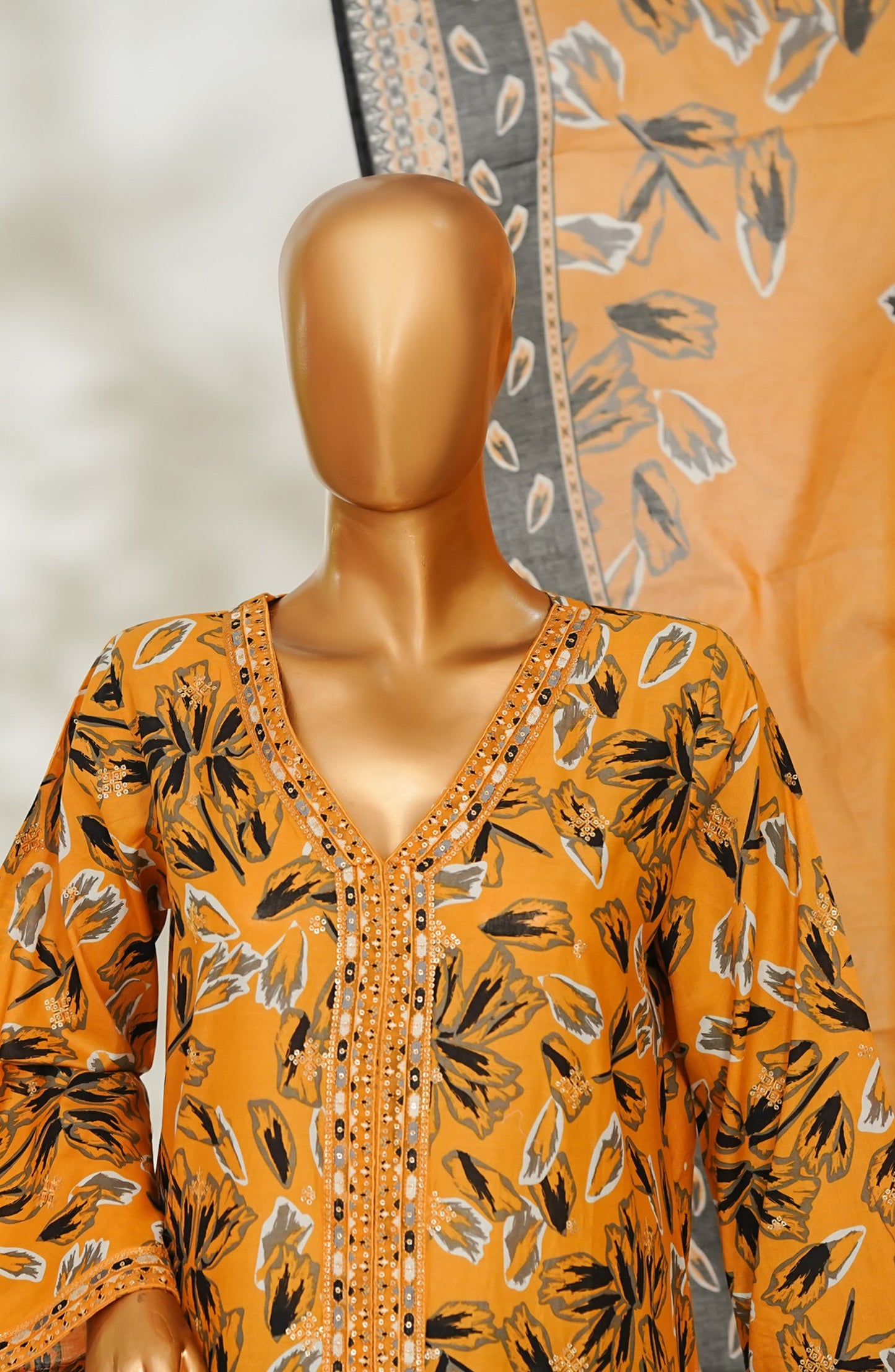 Bin Saeed Embroidered Lawn Stitched 3 Piece Suit - Design-18 - BS26EMB - Yellow - Summer Collection