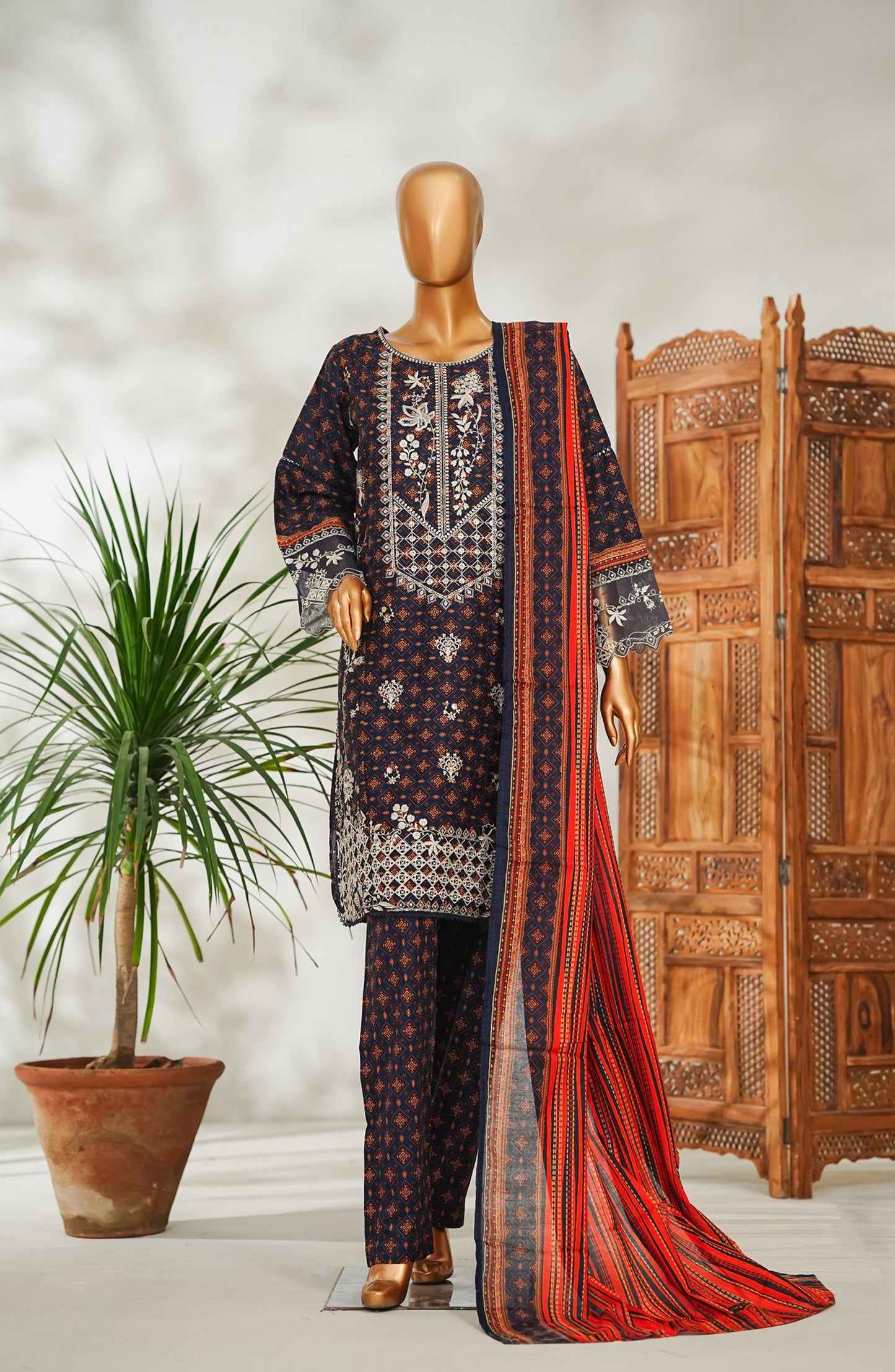 Bin Saeed Embroidered Lawn Stitched 3 Piece Suit - Design-17 - BS26EMB - Black - Summer Collection