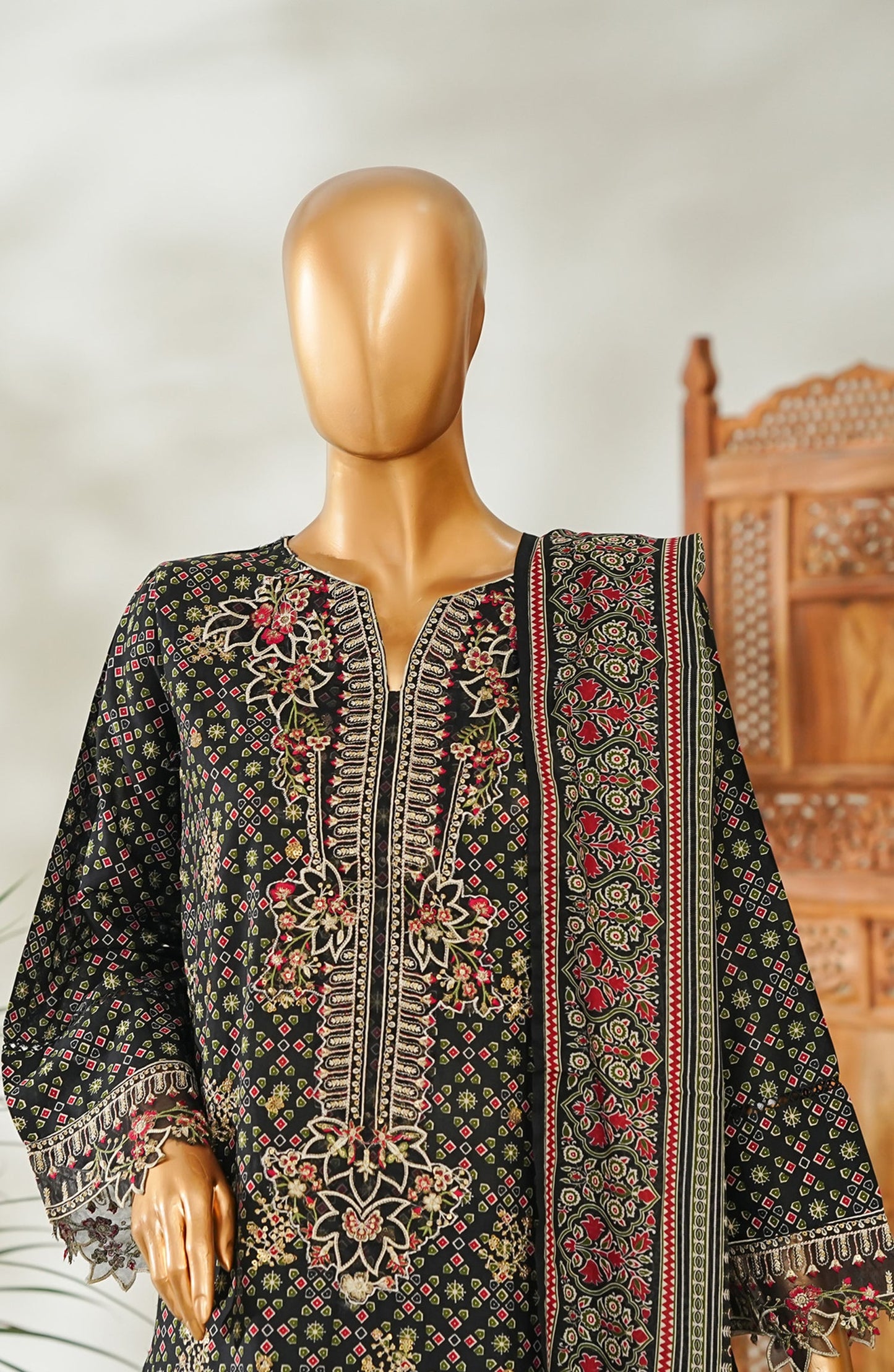 Bin Saeed Embroidered Lawn Stitched 3 Piece Suit - Design-23 - BS26EMB - Black - Summer Collection