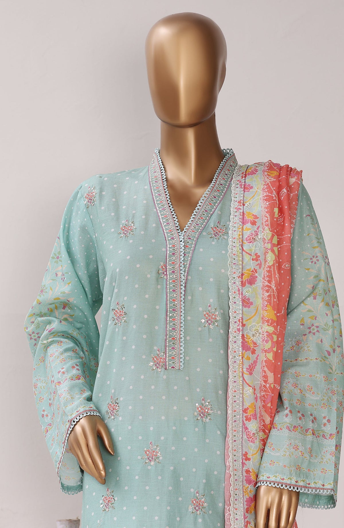 Bin Saeed Exclusive Embroidered Lawn Stitched 3 Piece Suit - Design-07 - BS26CLUZ - Sea Green - Summer Collection