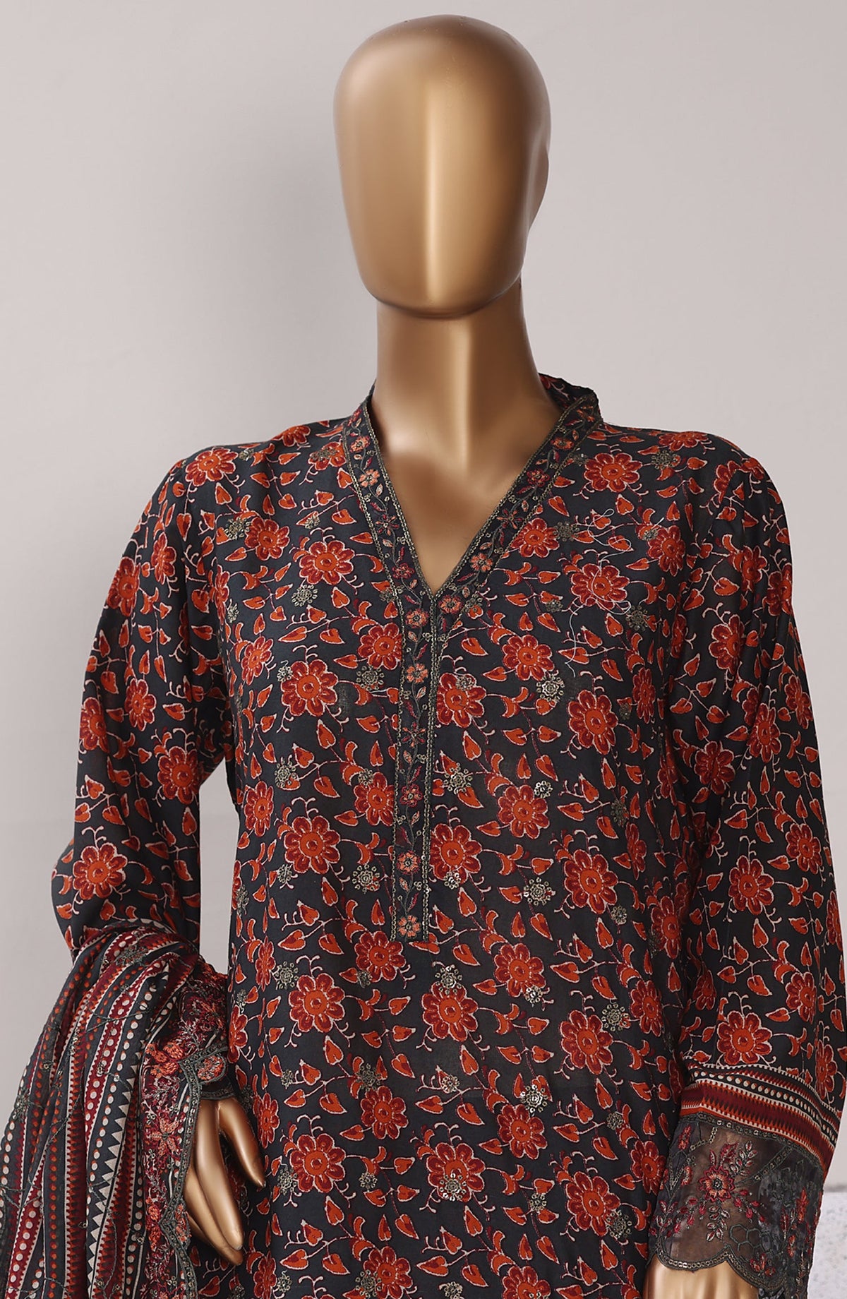 Bin Saeed Exclusive Embroidered Lawn Stitched 3 Piece Suit - Design-06 - BS26CLUZ - Red - Summer Collection