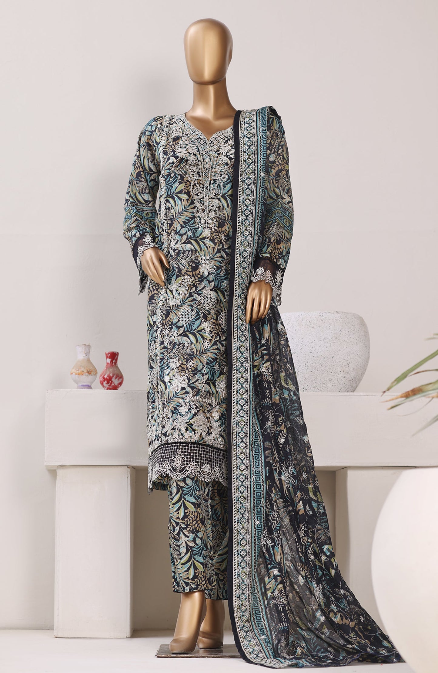Bin Saeed Exclusive Embroidered Lawn Stitched 3 Piece Suit - Design-05 - BS26CLUZ - Teal - Summer Collection