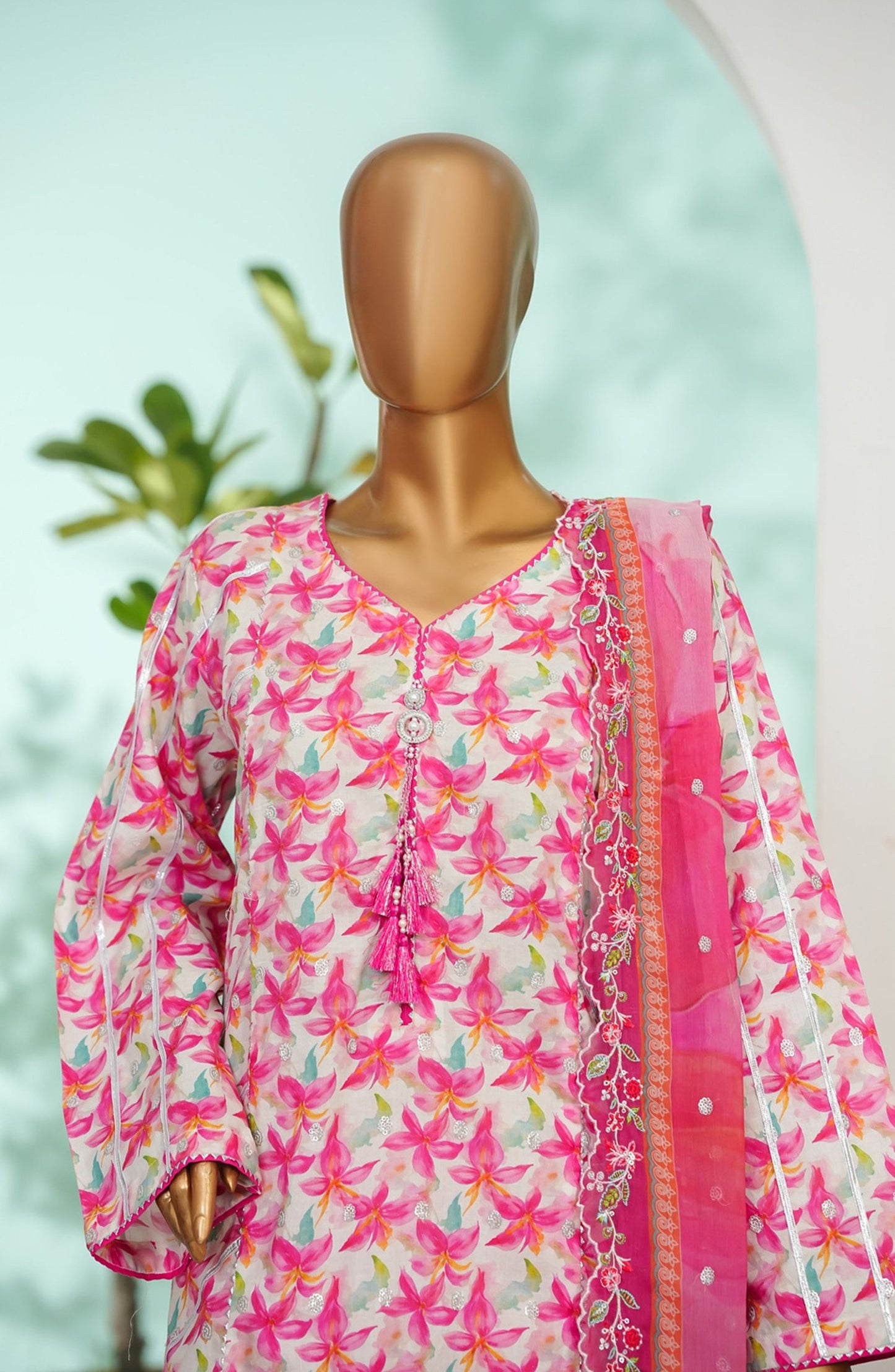 Bin Saeed Printed Lawn Stitched 3 Piece Suit - Design-01 - BS26LRY - Pink - Luxury Collection