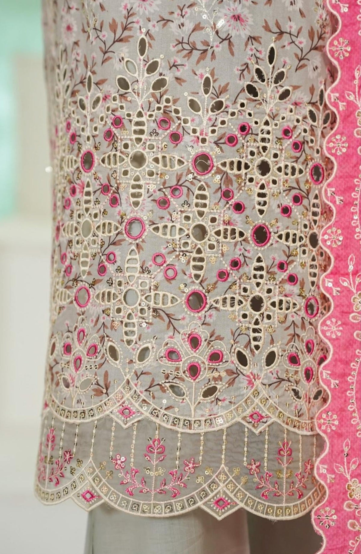 Bin Saeed Luxury Embroidered Stitched 3 Piece Suit - D-03 - BS26AQ - Pink - Laserkari Collection
