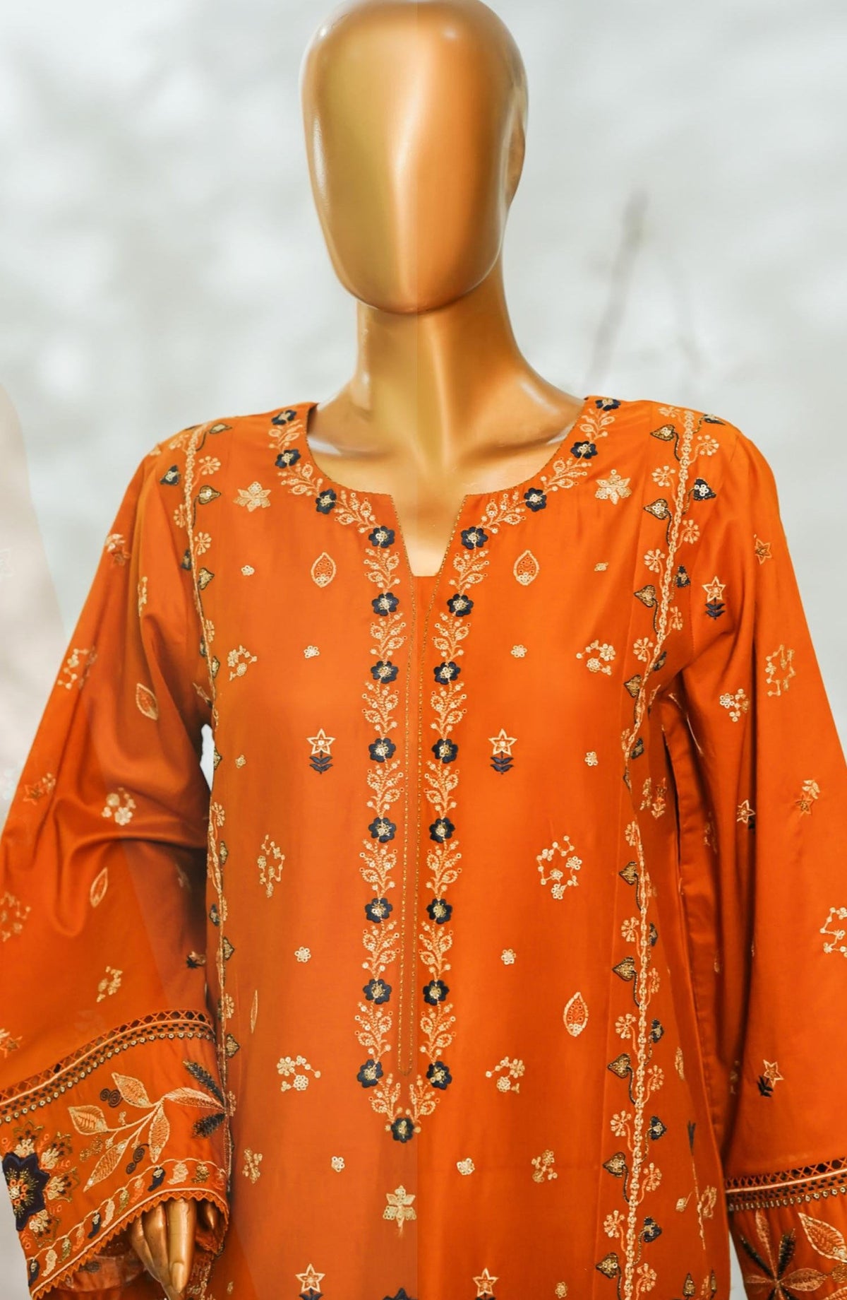 Bin Saeed Luxury Embroidered Stitched 3 Piece Suit - D-04 - BS26LQ - Orange - Festive Collection