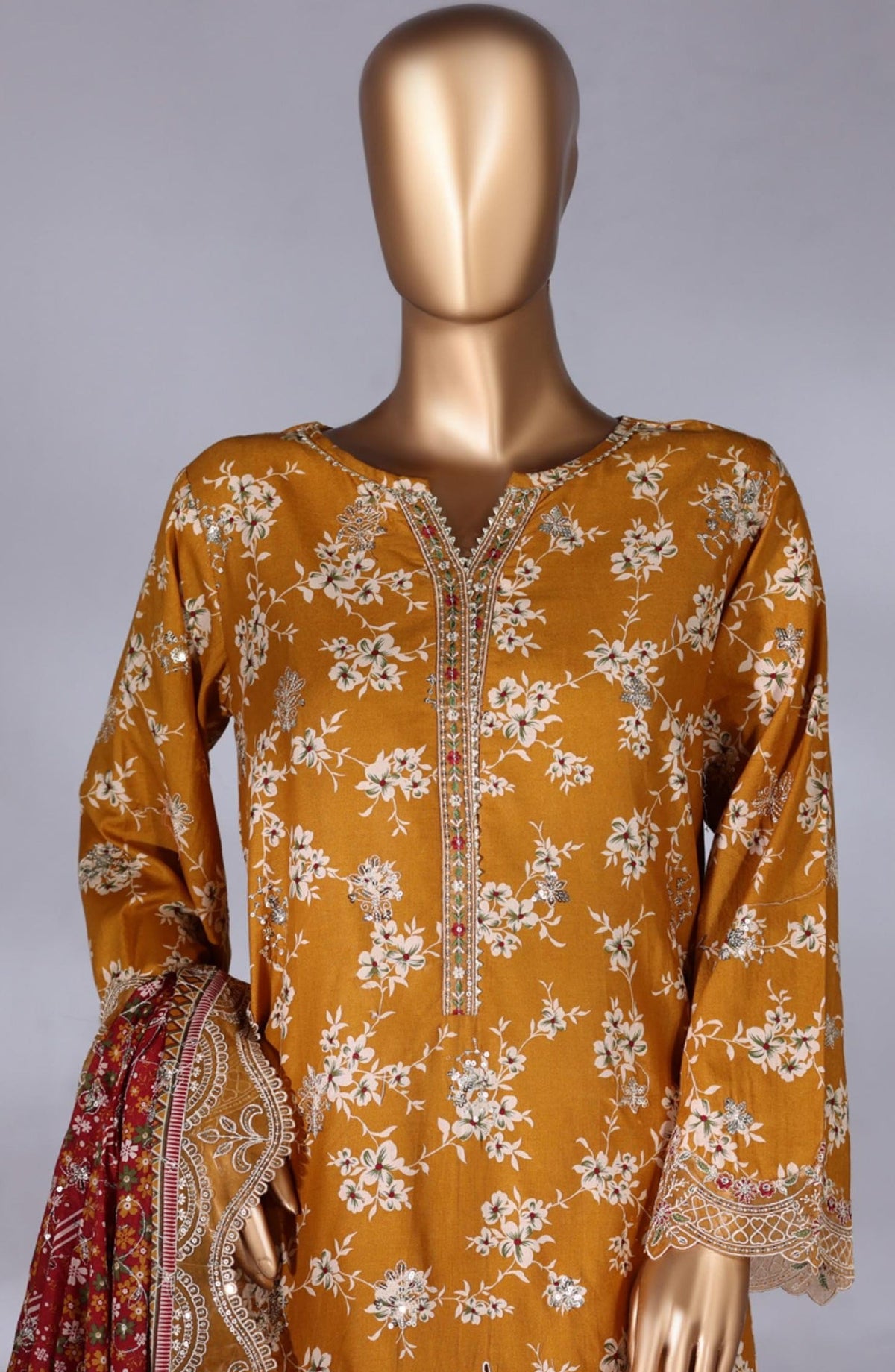 Bin Saeed Luxury Embroidered Lawn Stitched 3 Piece Suit - D-05 - BS26MTF - Mustard - Festive Collection