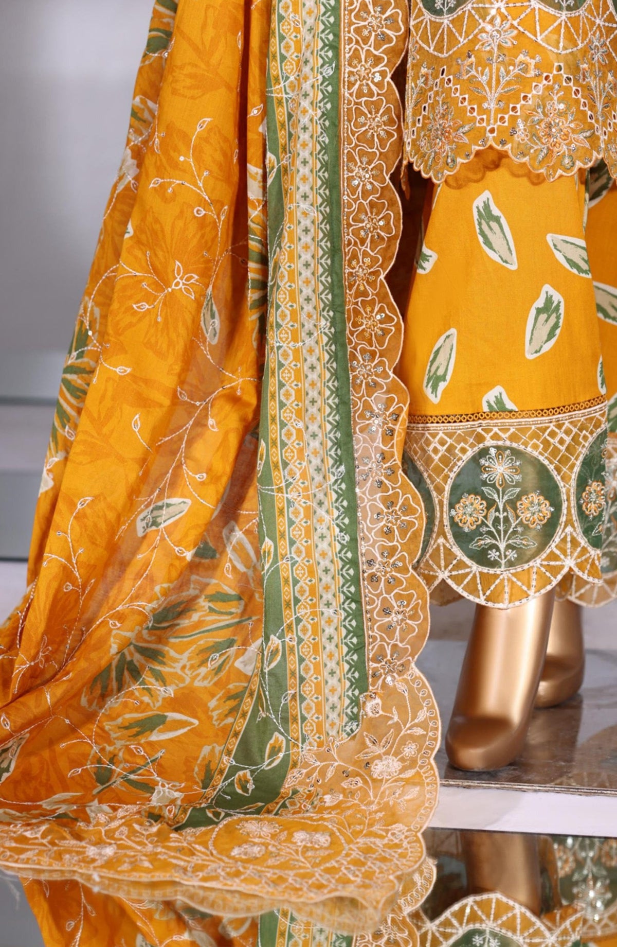 Bin Saeed Luxury Embroidered Lawn Stitched 3 Piece Suit - D-02 - BS26MTF - Yellow - Festive Collection