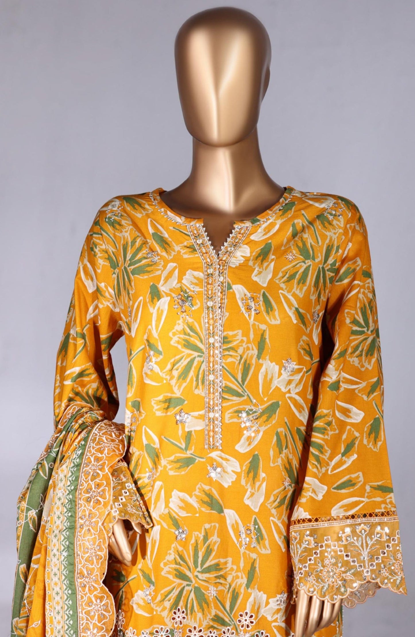 Bin Saeed Luxury Embroidered Lawn Stitched 3 Piece Suit - D-02 - BS26MTF - Yellow - Festive Collection