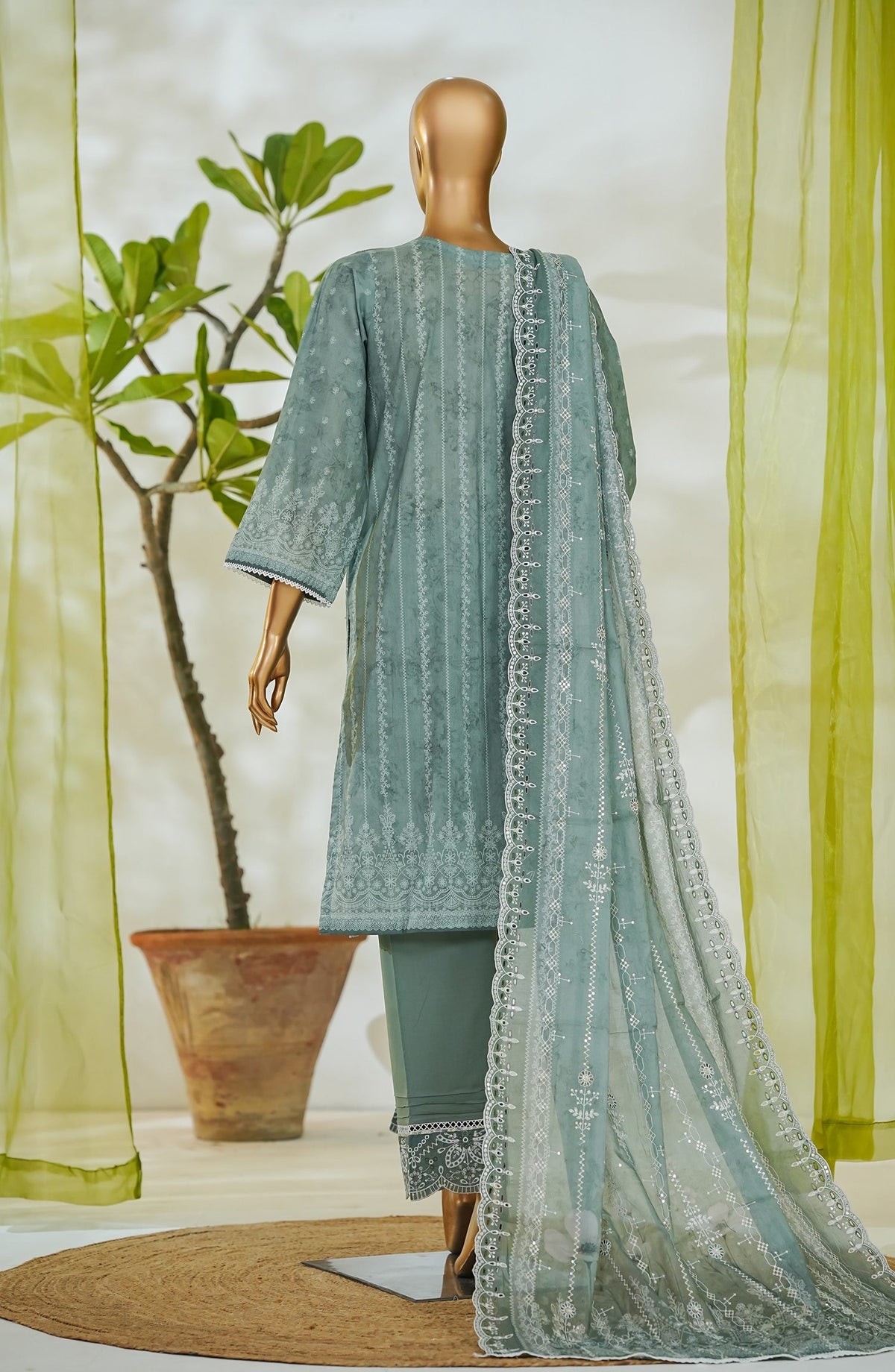 Bin Saeed Luxury Embroidered Cotton Stitched 3 Piece Suit - Design-04 - BS26LUX - Green - Mid Summer Collection