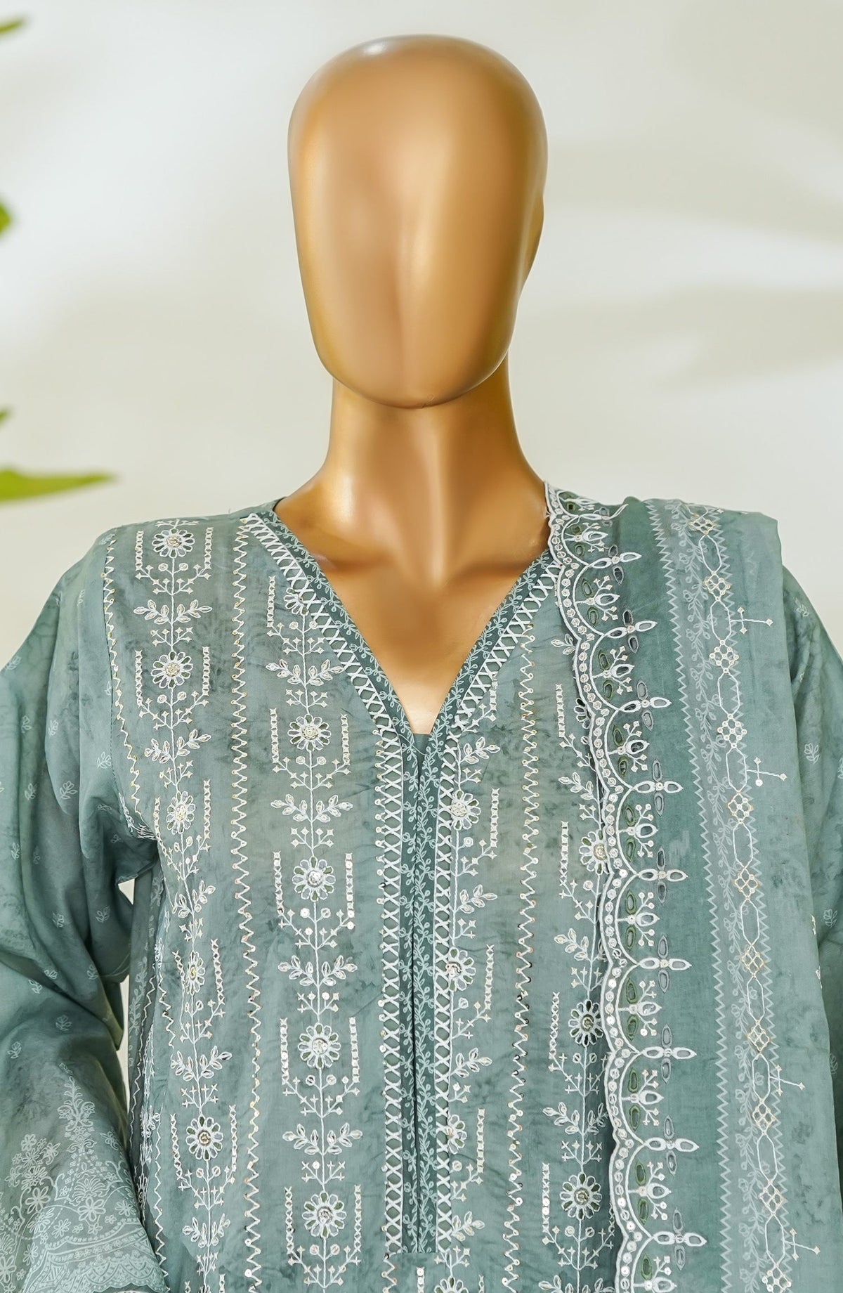 Bin Saeed Luxury Embroidered Cotton Stitched 3 Piece Suit - Design-04 - BS26LUX - Green - Mid Summer Collection