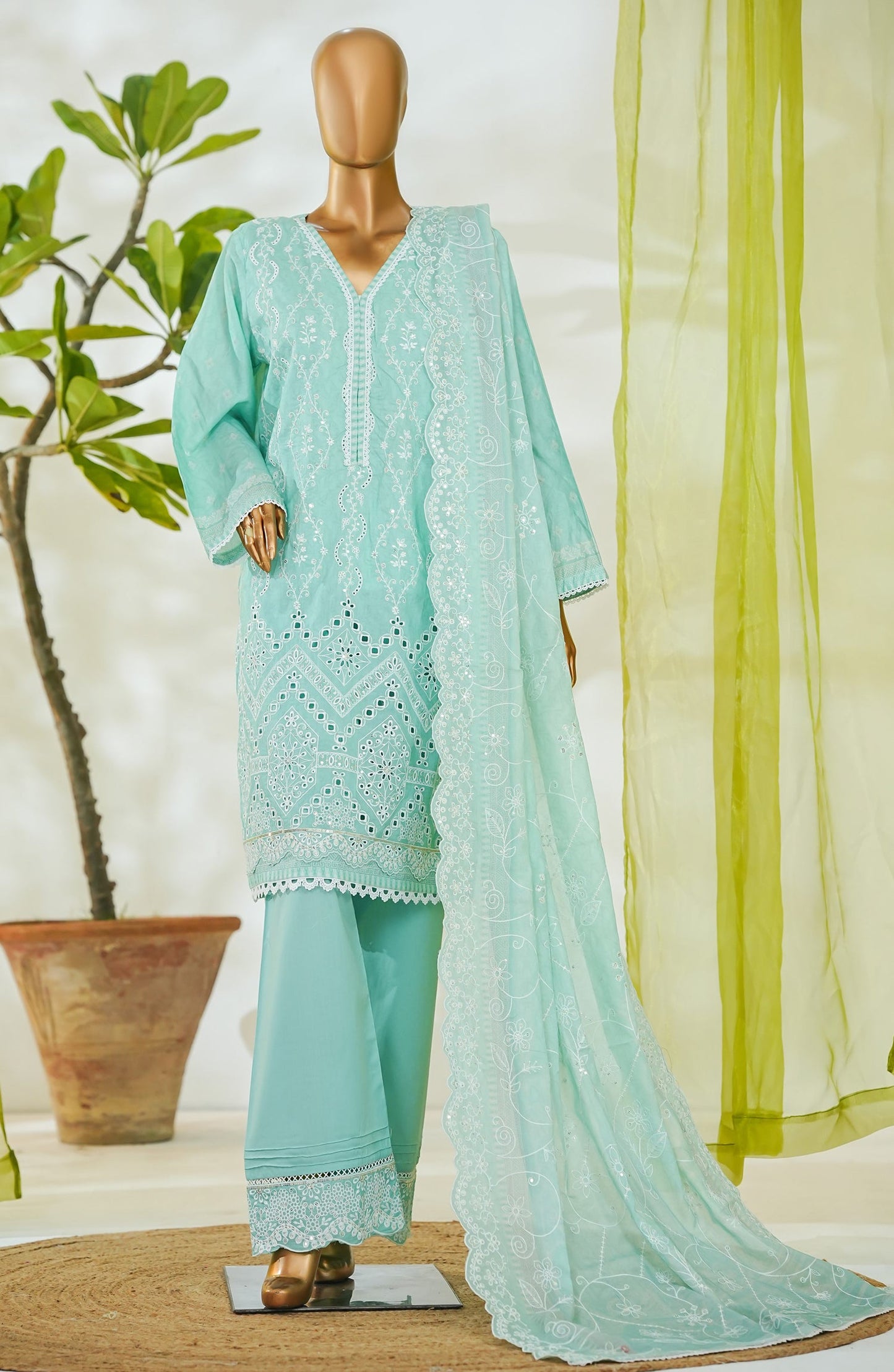 Bin Saeed Luxury Embroidered Cotton Stitched 3 Piece Suit - Design-02 - BS26LUX - Sea Green - Mid Summer Collection