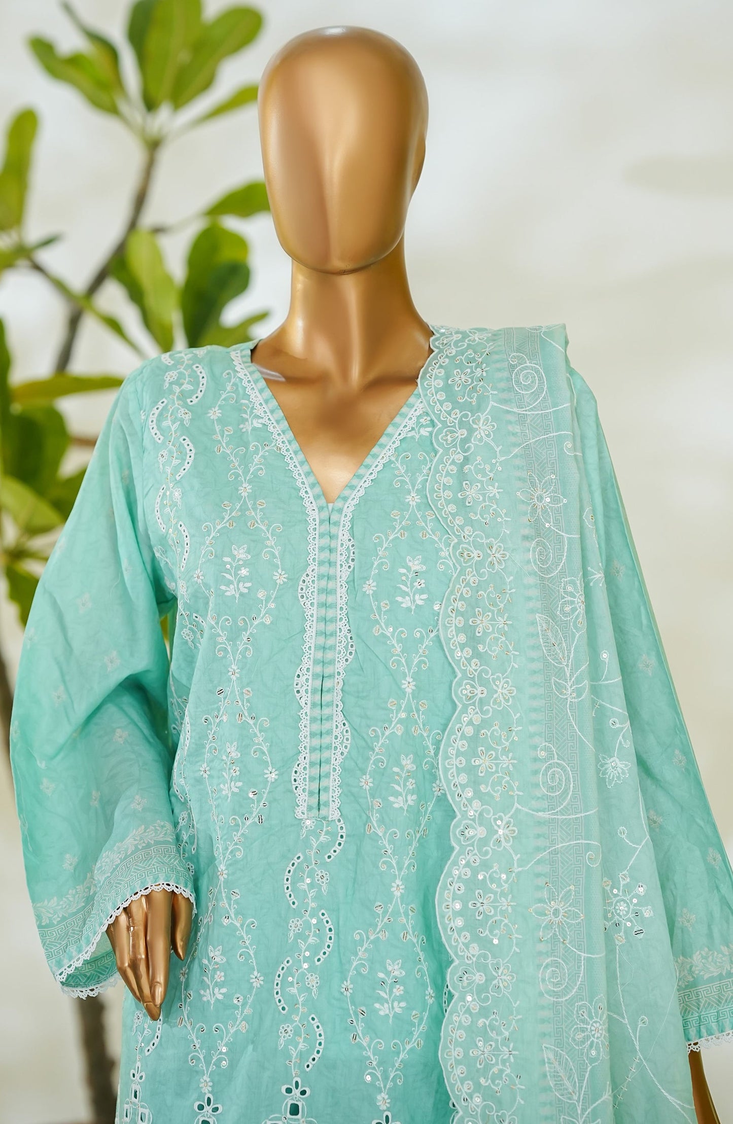 Bin Saeed Luxury Embroidered Cotton Stitched 3 Piece Suit - Design-02 - BS26LUX - Sea Green - Mid Summer Collection