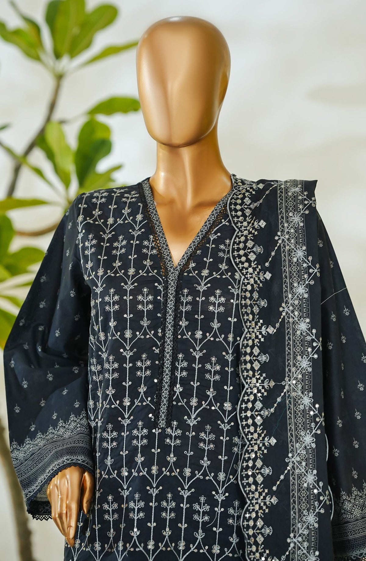 Bin Saeed Luxury Embroidered Cotton Stitched 3 Piece Suit - Design-01 - BS26LUX - Black - Mid Summer Collection