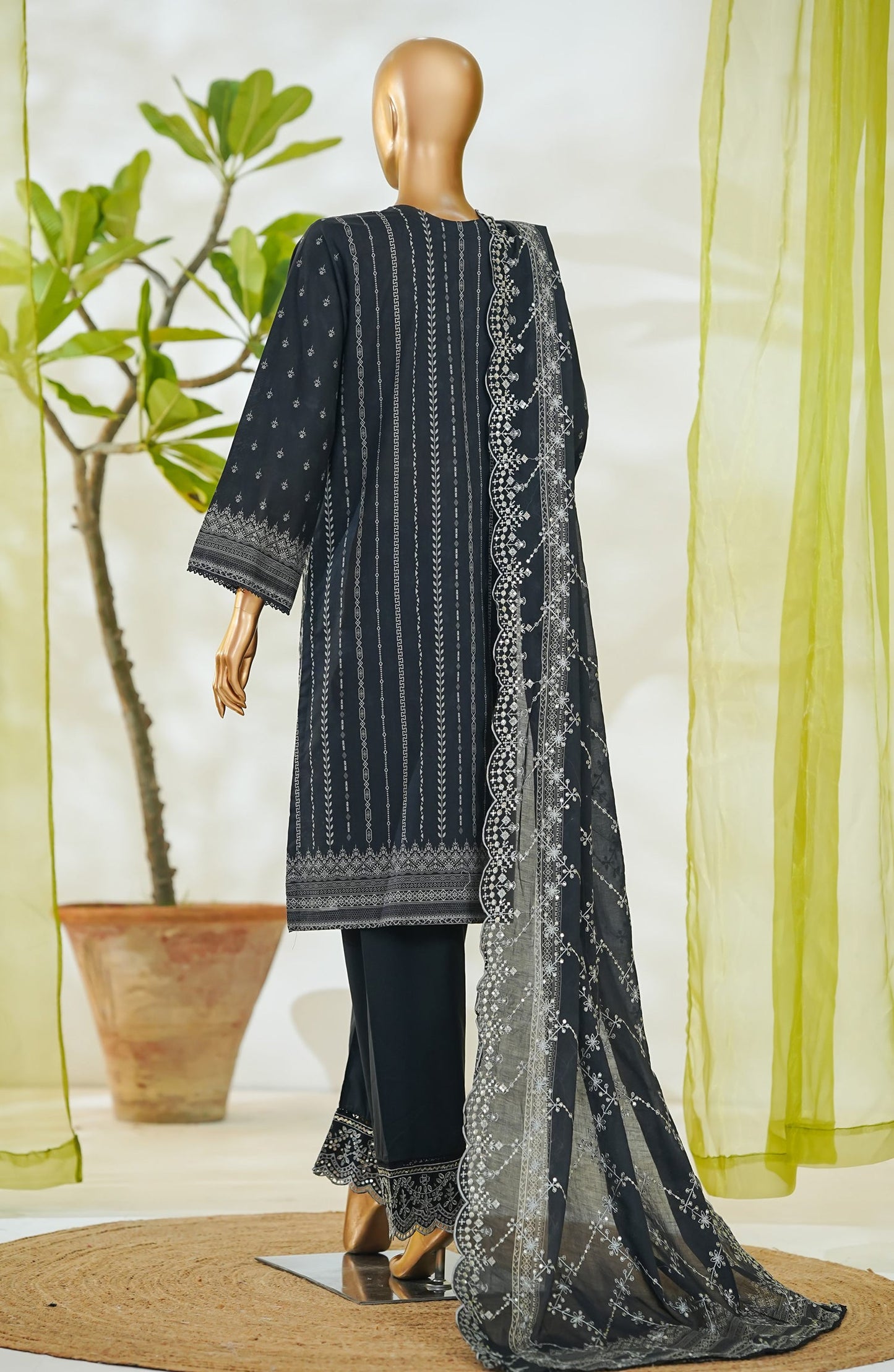 Bin Saeed Luxury Embroidered Cotton Stitched 3 Piece Suit - Design-01 - BS26LUX - Black - Mid Summer Collection