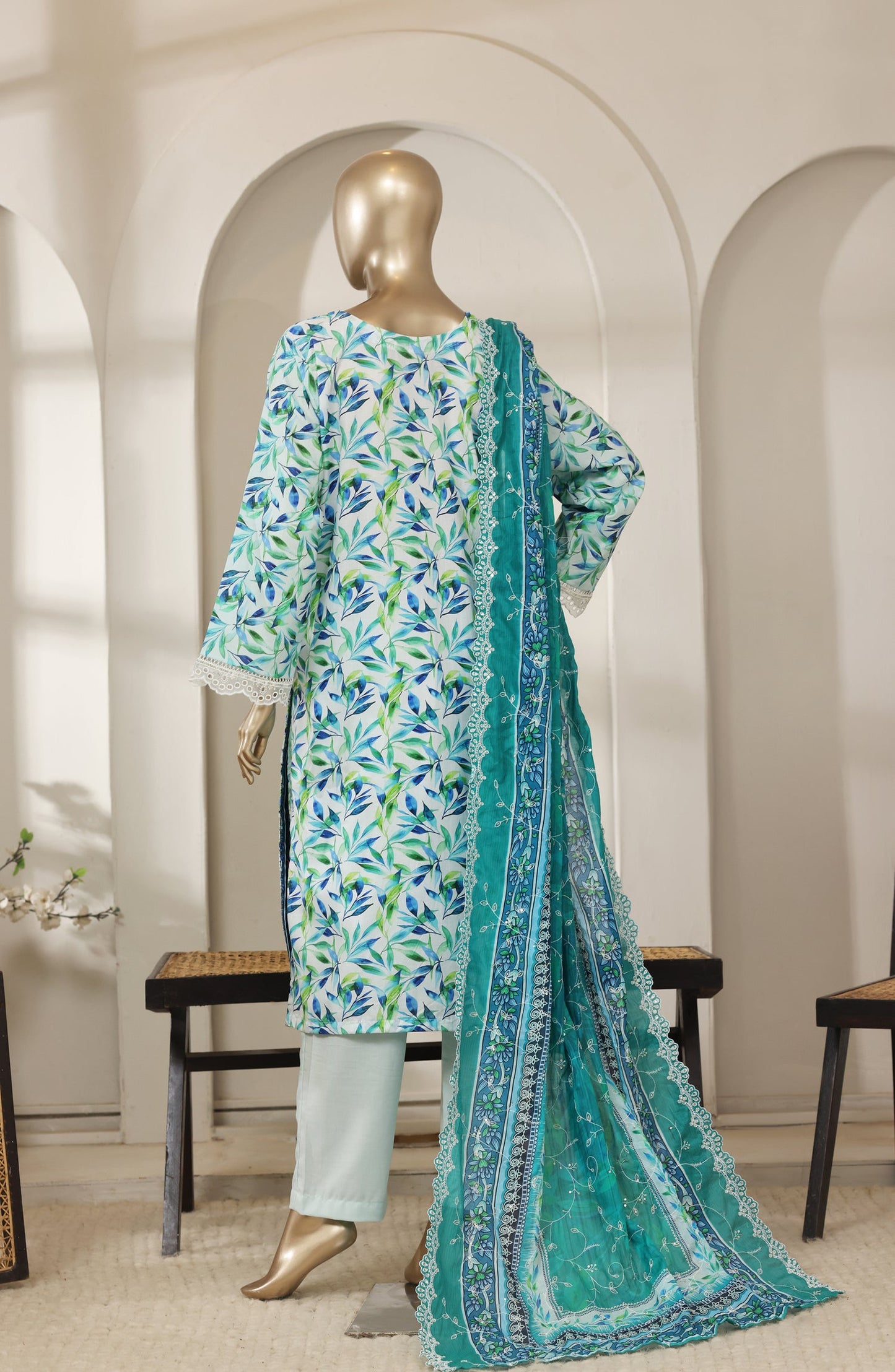 Bin Saeed Luxury Embroidered Lawn Stitched 3 Piece Suit - D-05 - BS26LES - Ferozi - Summer Collection