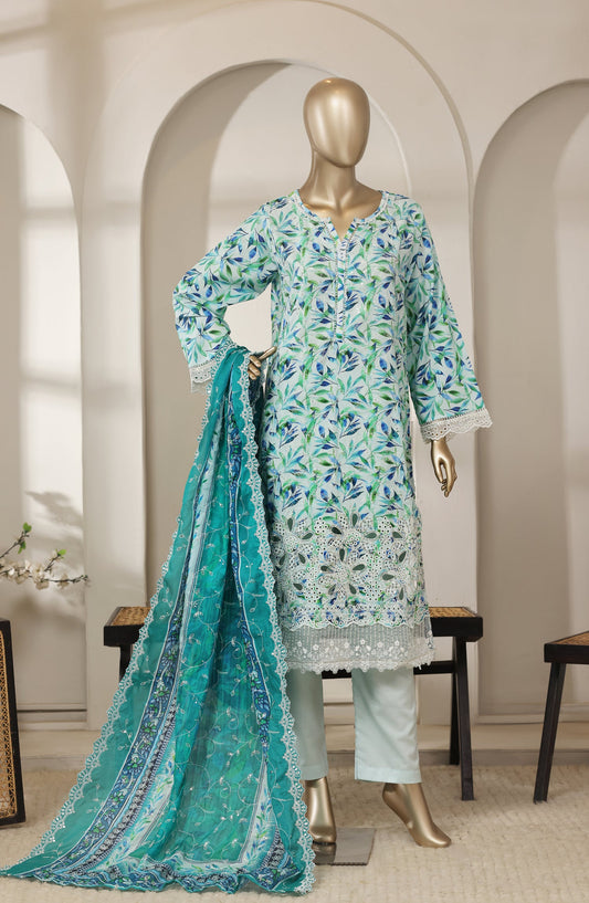 Bin Saeed Luxury Embroidered Lawn Stitched 3 Piece Suit - D-05 - BS26LES - Ferozi - Summer Collection