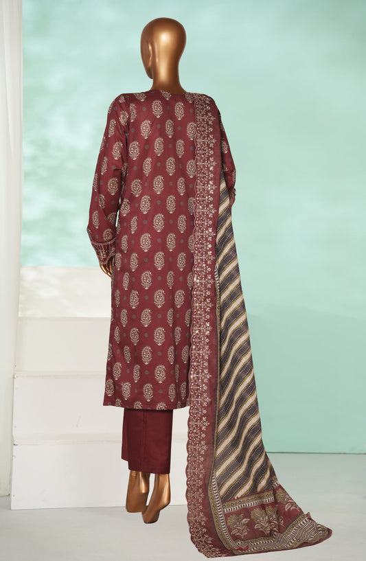 Bin Saeed Luxury Laserkari Lawn Stitched 3 Piece Suit - D-08 - BS26KRL - Maroon - Summer Collection