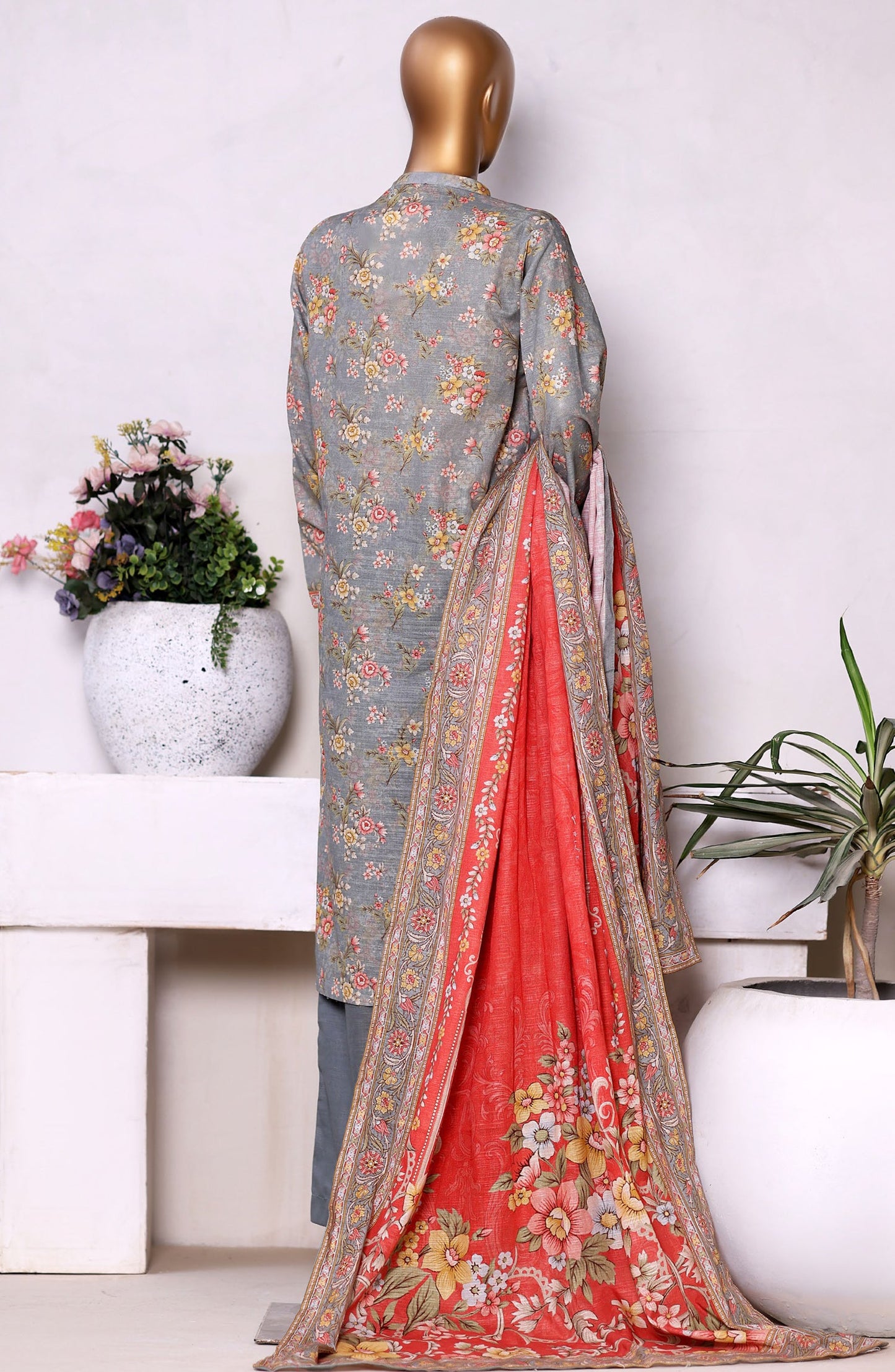 Bin Saeed Printed Khaddar Stitched 3 Piece Suit - Design-01 - BS25PKD - Grey - Winter Collection