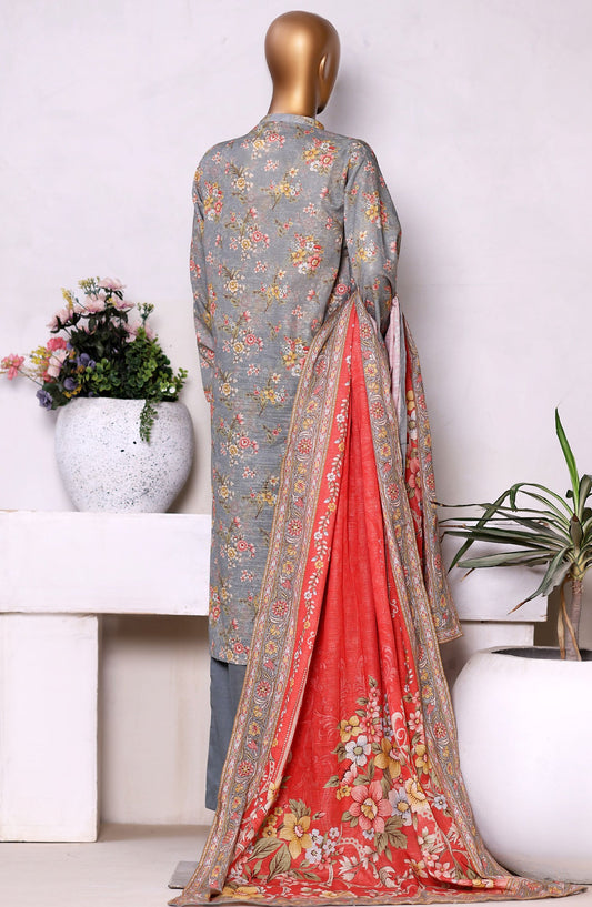 Bin Saeed Printed Khaddar Stitched 3 Piece Suit - Design-01 - BS25PKD - Grey - Winter Collection