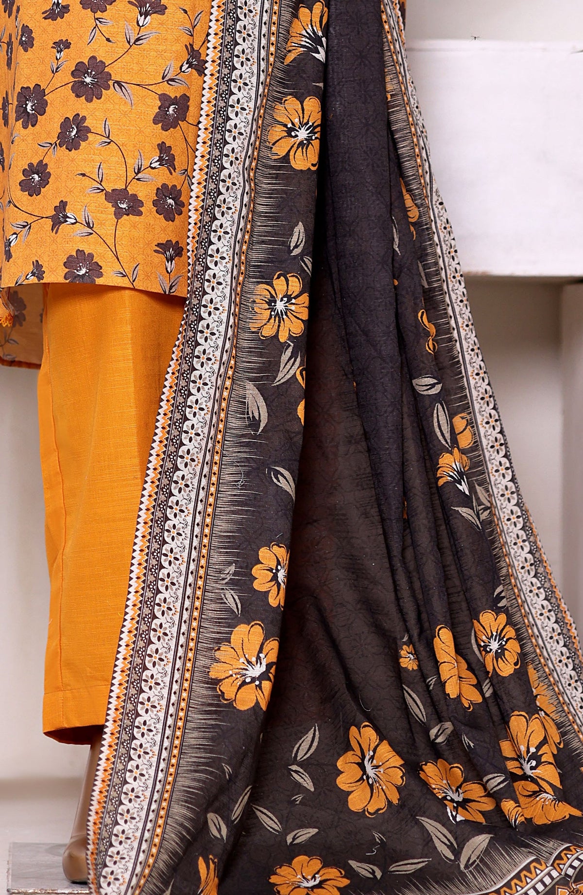 Bin Saeed Printed Khaddar Stitched 3 Piece Suit - Design-03 - BS25PKD - Yellow - Winter Collection