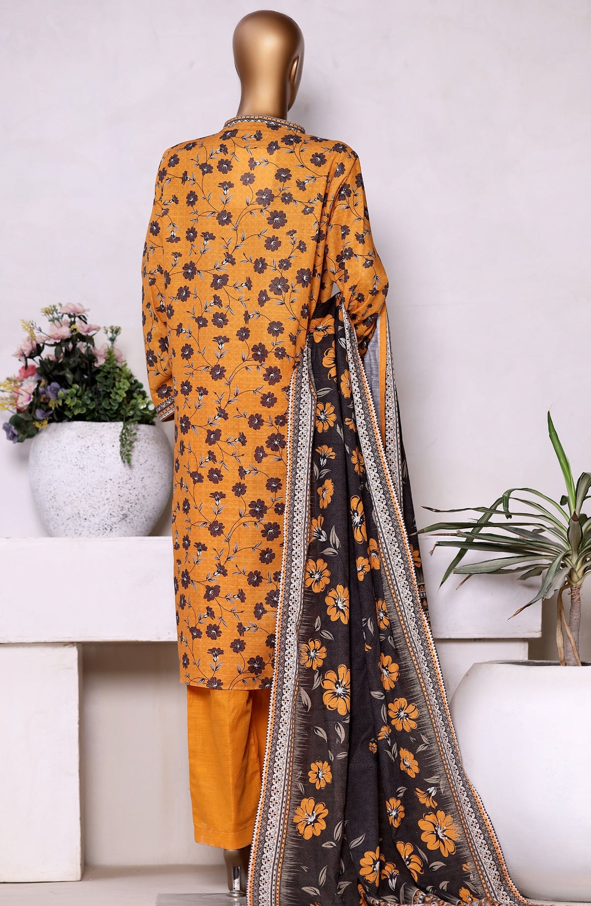 Bin Saeed Printed Khaddar Stitched 3 Piece Suit - Design-03 - BS25PKD - Yellow - Winter Collection