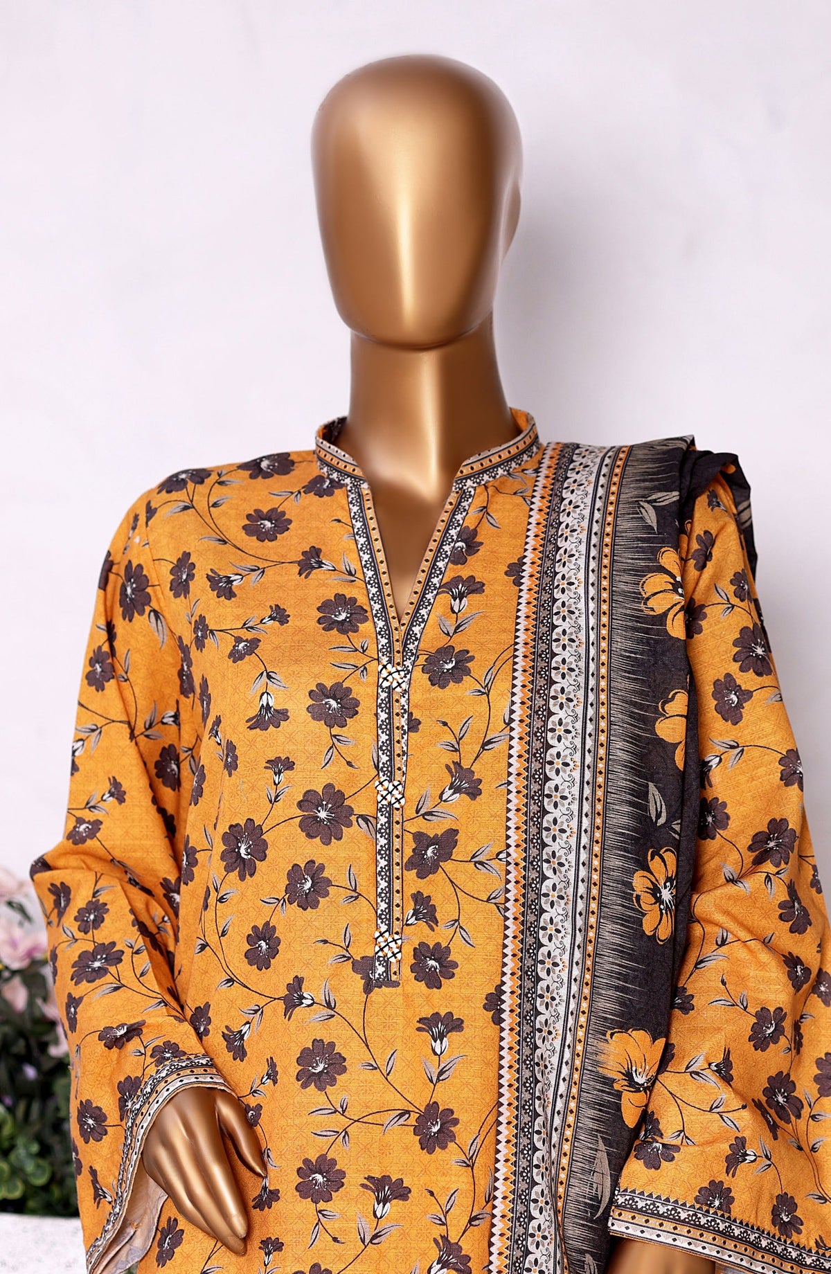 Bin Saeed Printed Khaddar Stitched 3 Piece Suit - Design-03 - BS25PKD - Yellow - Winter Collection