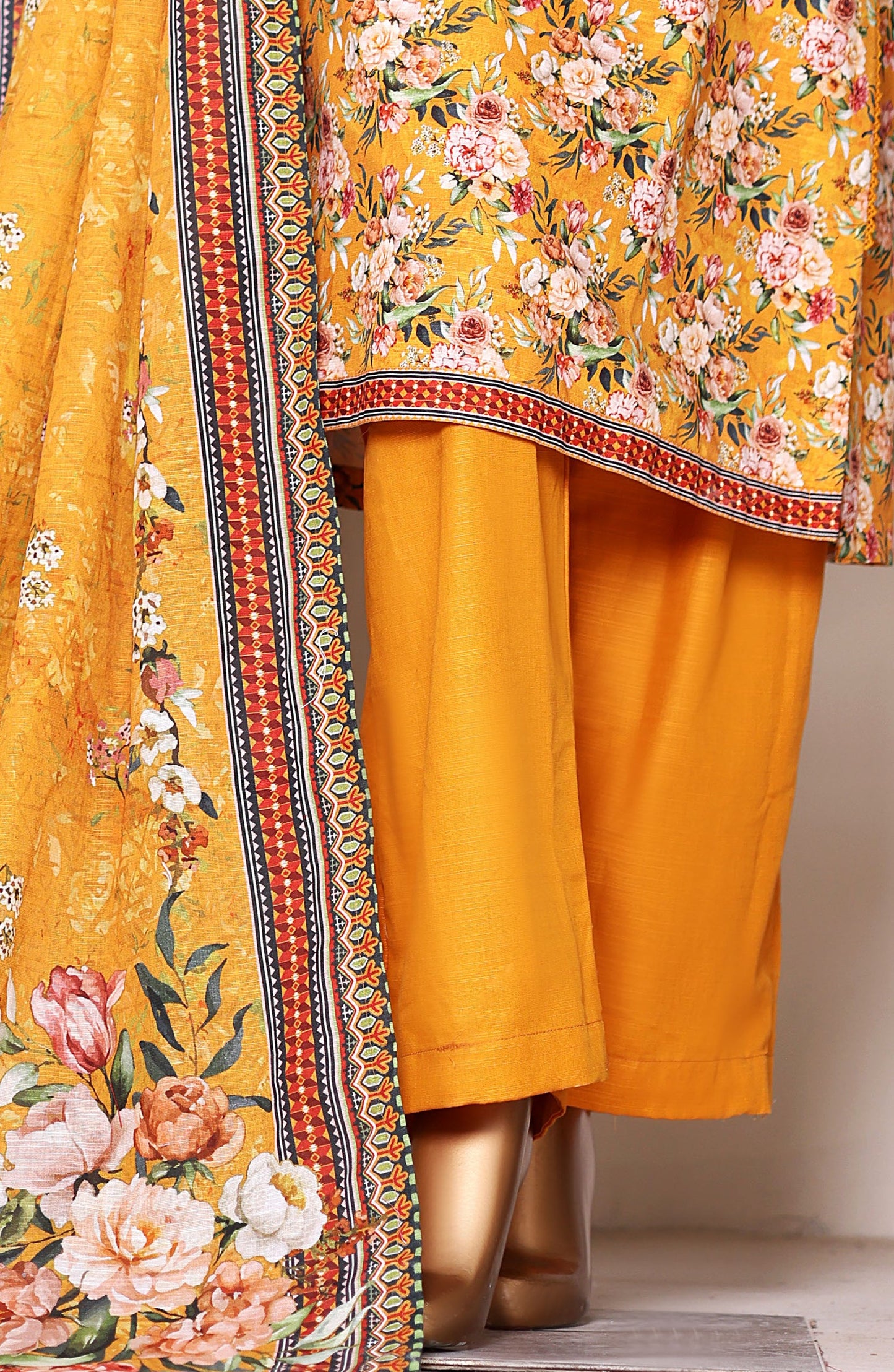 Bin Saeed Printed Khaddar Stitched 3 Piece Suit - Design-07 - BS25PKD - Yellow - Winter Collection