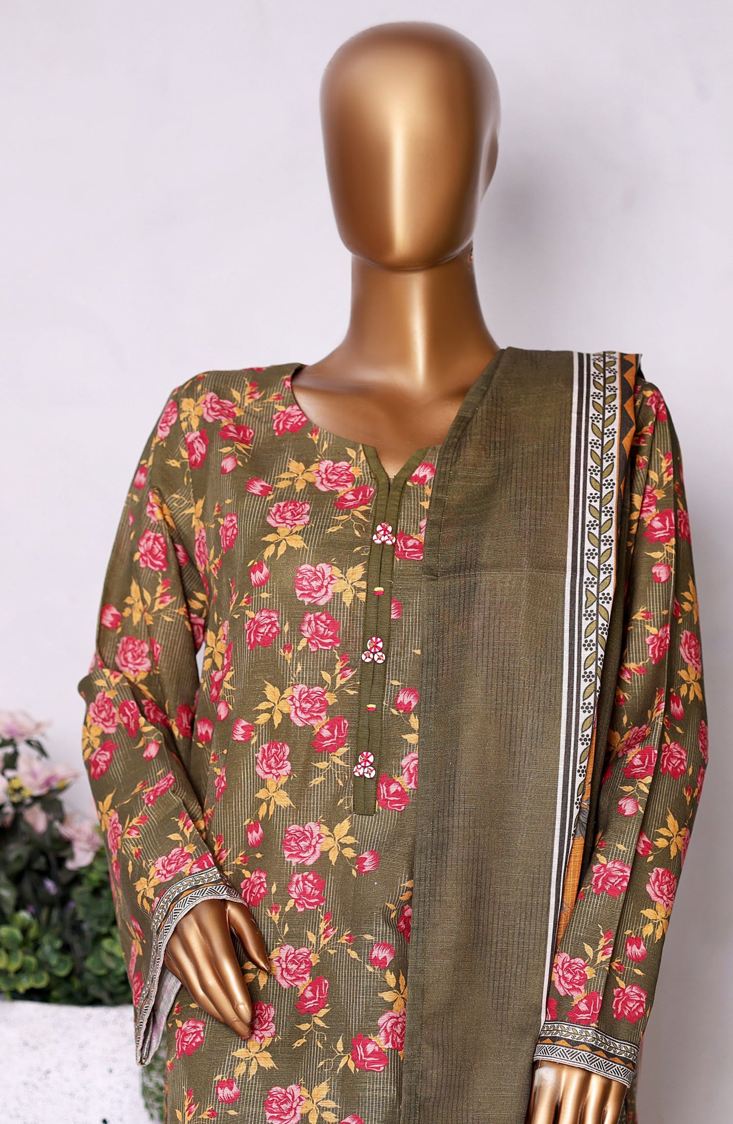 Bin Saeed Printed Khaddar Stitched 3 Piece Suit - Design-09 - BS25PKD - Green - Winter Collection