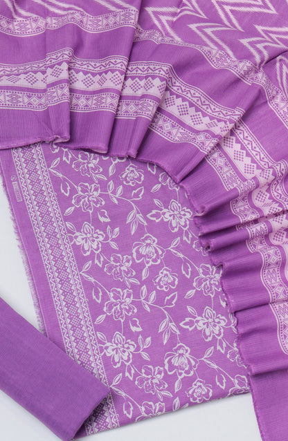 Bin Saeed Printed Khaddar Unstitched 3 Piece Suit - D-02 - BS26WD - Purple - Winter Collection