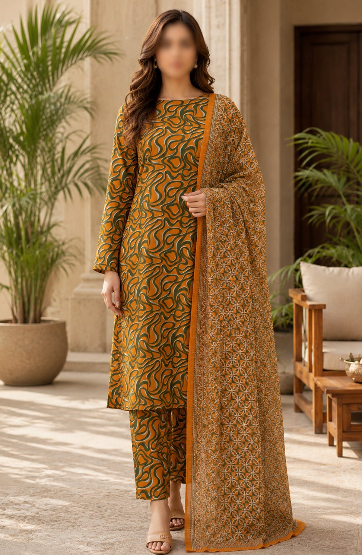 Bin Saeed Printed Lawn Unstitched 3 Piece Suit - D-22 - BS26DCS - Brown - Summer Collection