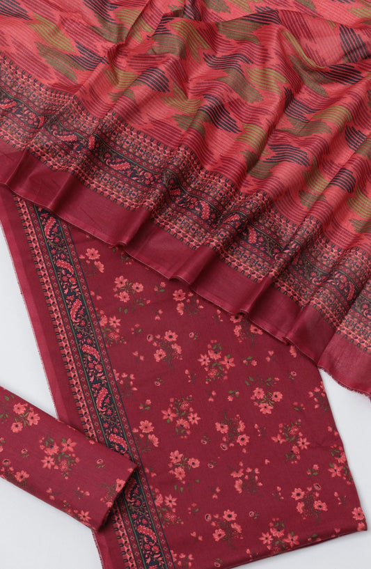 Bin Saeed Printed Lawn Unstitched 3 Piece Suit - D-11 - BS26PTL - Maroon - Summer Collection