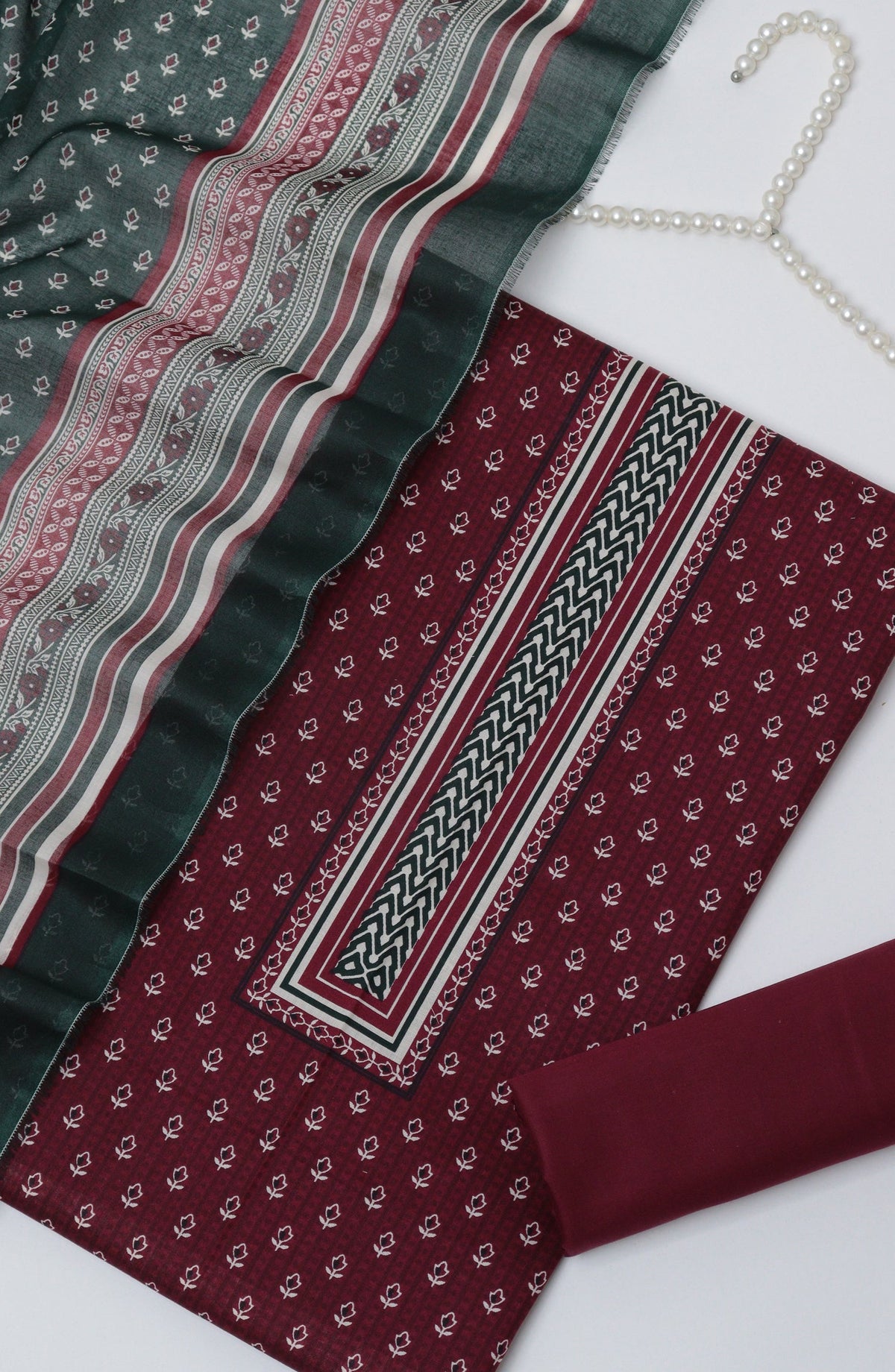 Bin Saeed Printed Cotton Unstitched 3 Piece Suit - D-04 - BS26PRTH - Maroon - Summer Collection